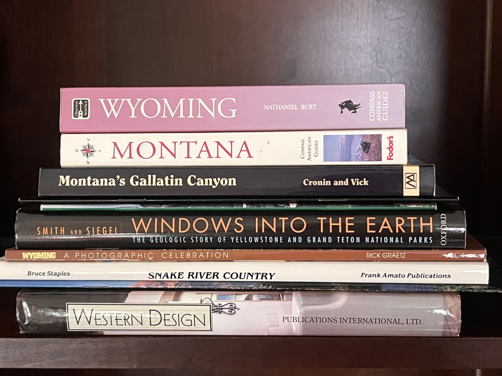 Books on the American West: Books on America including Montana, Wyoming, Yellowstone Park, Western Design and more. Dimensions: Largest: L 12" Condition: All showing signs of age and use. Low Estimate: 10.00High Estimate: