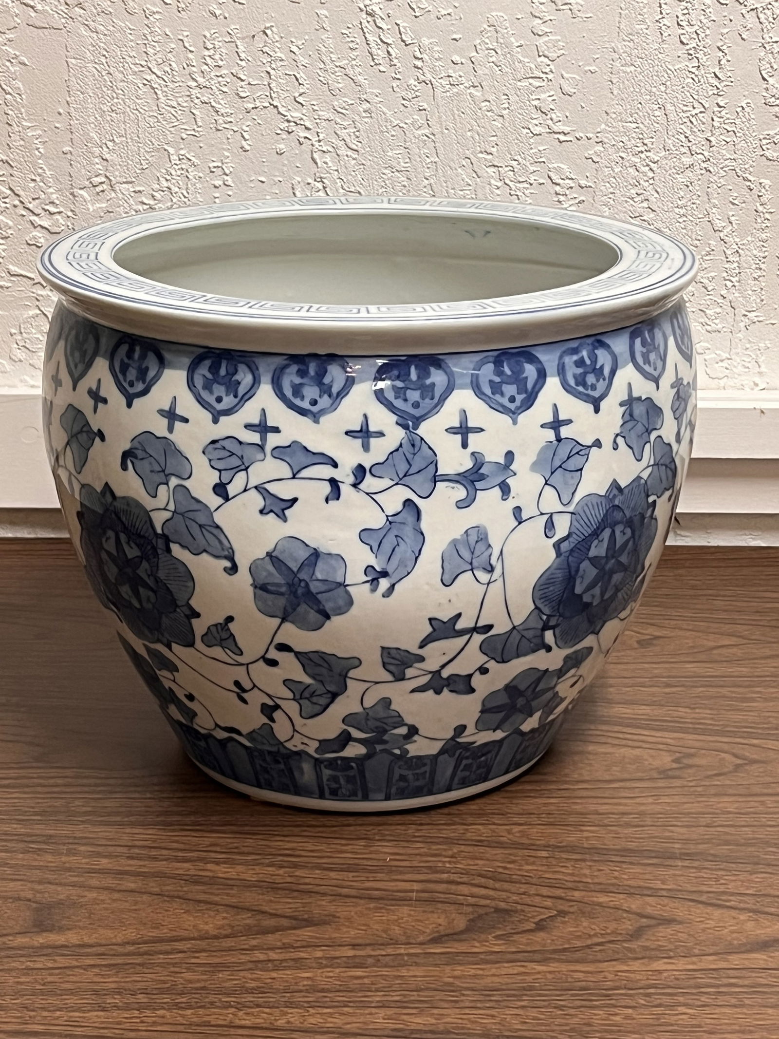 Blue and White Fish Bowl Planter Pot: Dimensions: H 11.5" x Dia: 14" Condition: Used, minor signs of age. Low Estimate: 10.00High Estimate: 10000.00