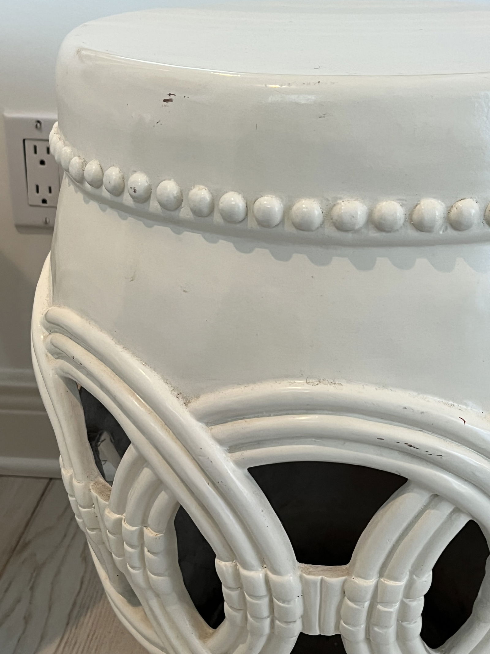 Pair of White Fiberglass Double Coin Garden Stools - 5