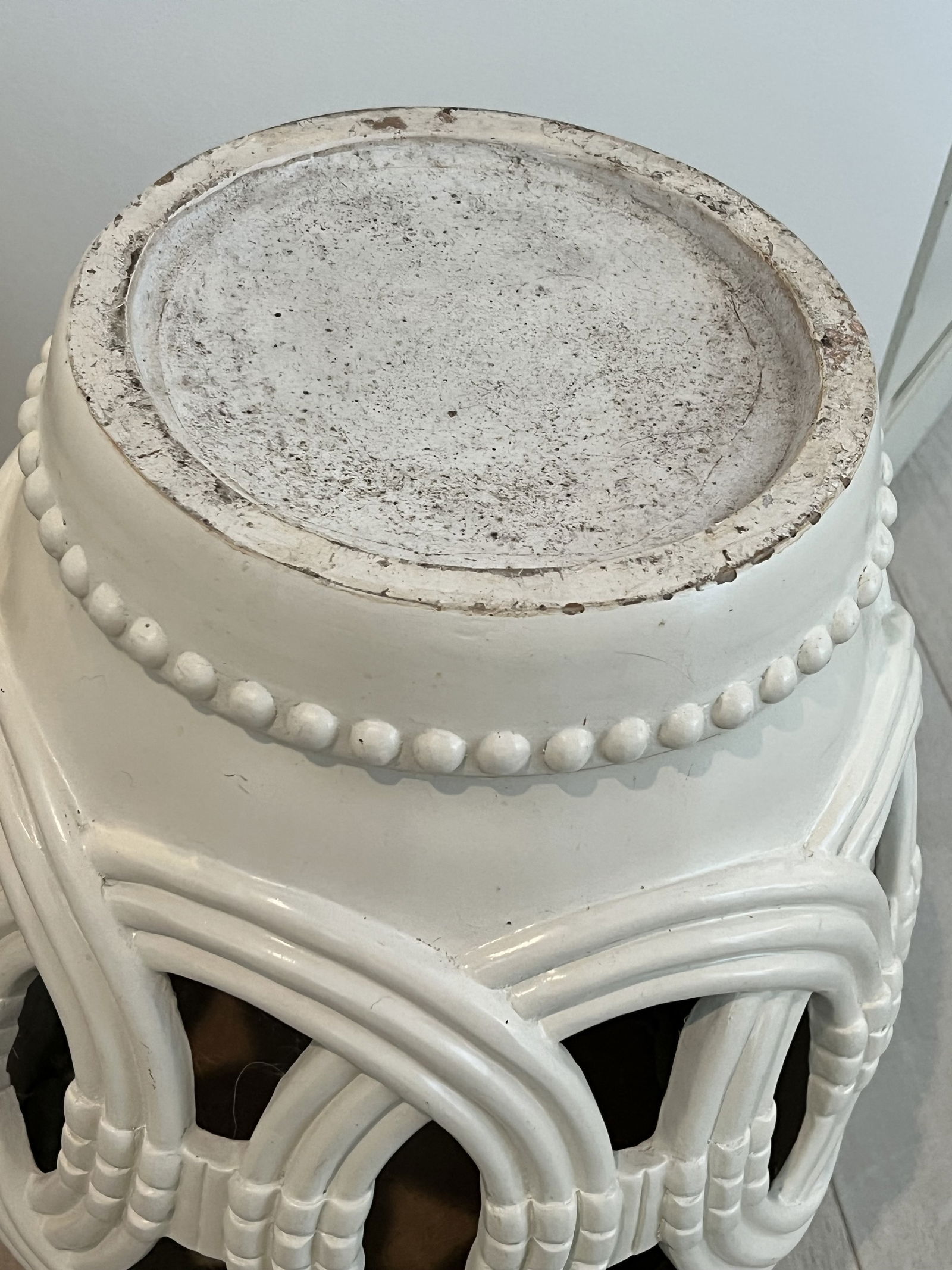 Pair of White Fiberglass Double Coin Garden Stools - 6