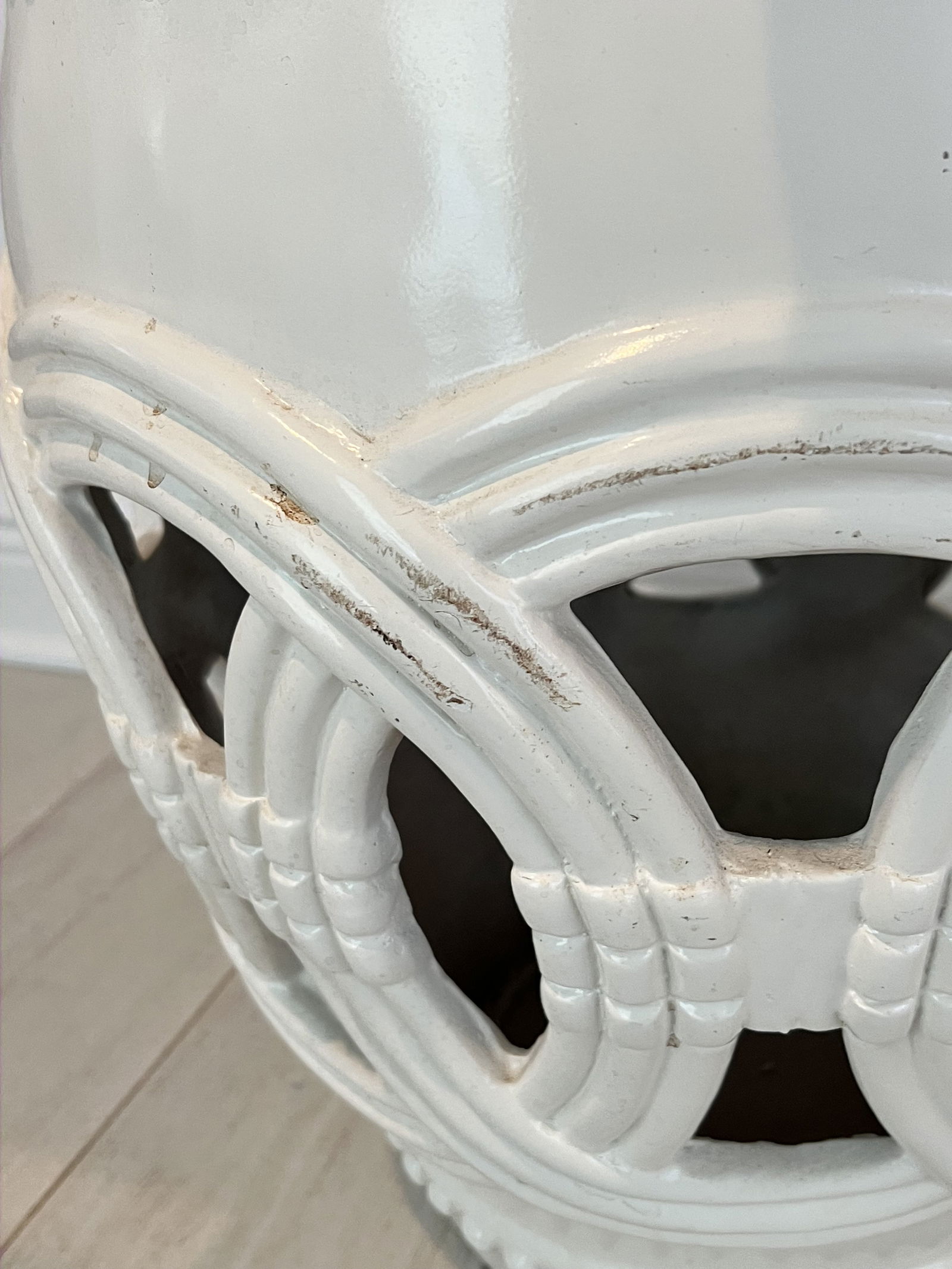 Single White Fiberglass Double Coin Garden Stool - 3