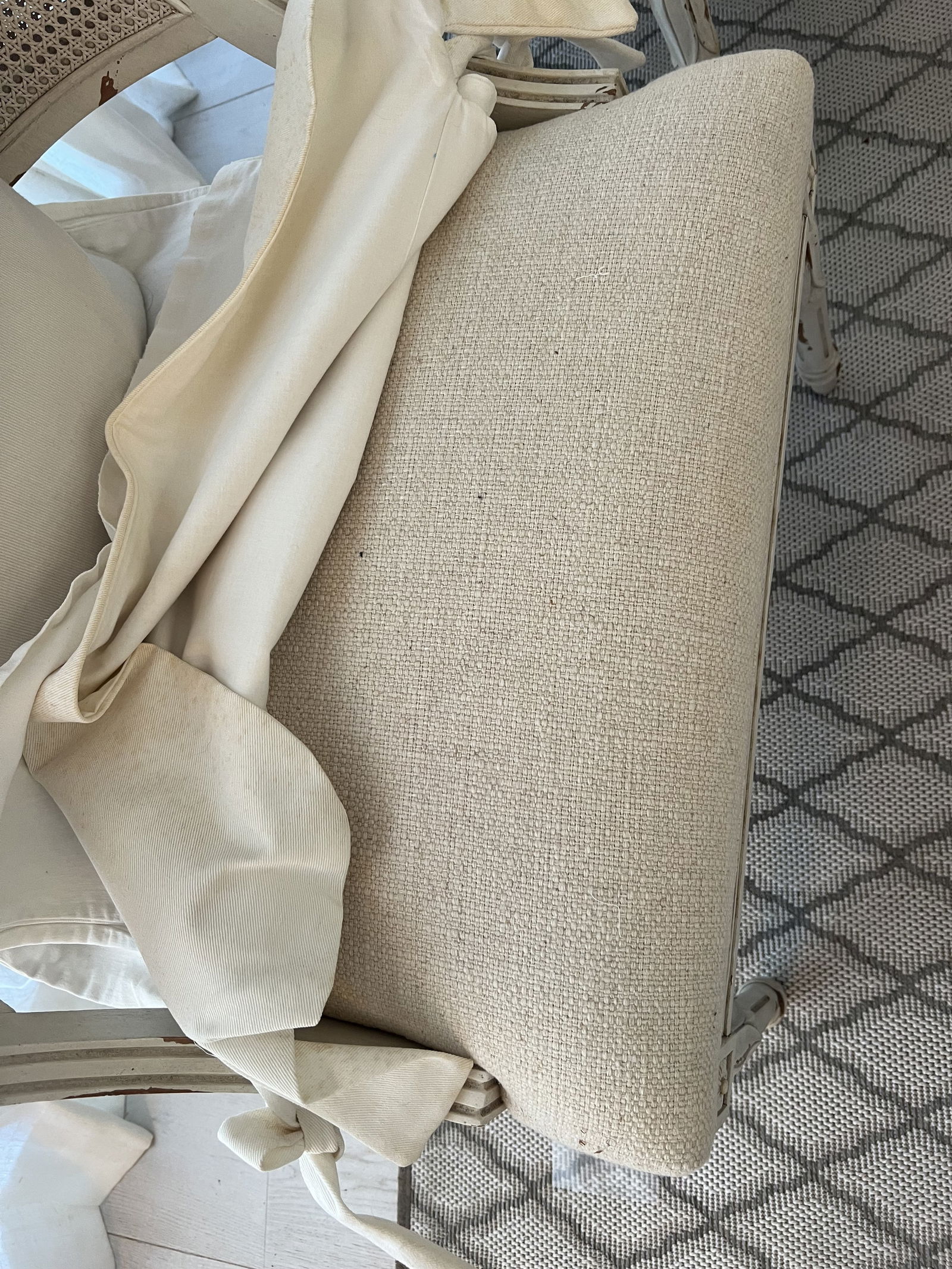 Pair of White Slipcovered French Louis XVI Cane Arm Chairs - 10