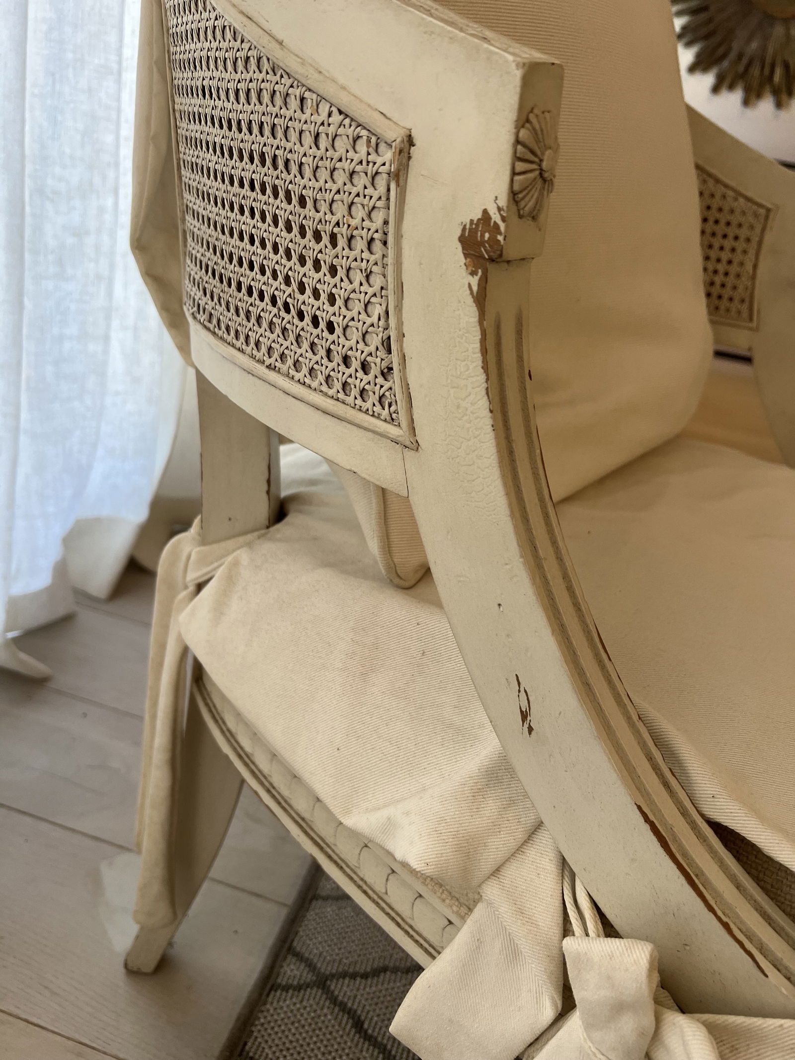 Pair of White Slipcovered French Louis XVI Cane Arm Chairs - 16