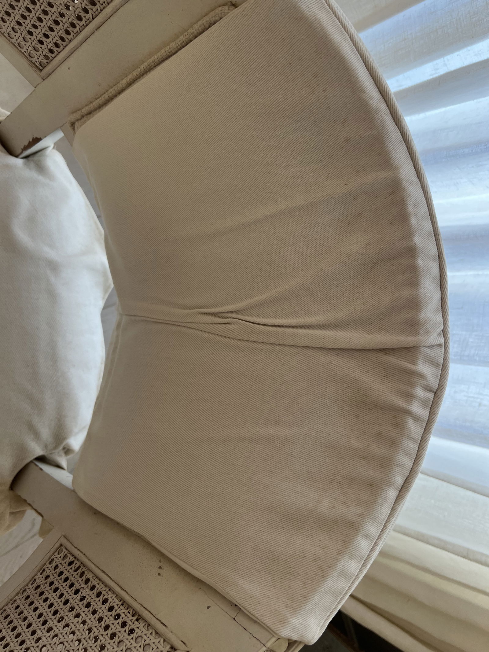 Pair of White Slipcovered French Louis XVI Cane Arm Chairs - 18