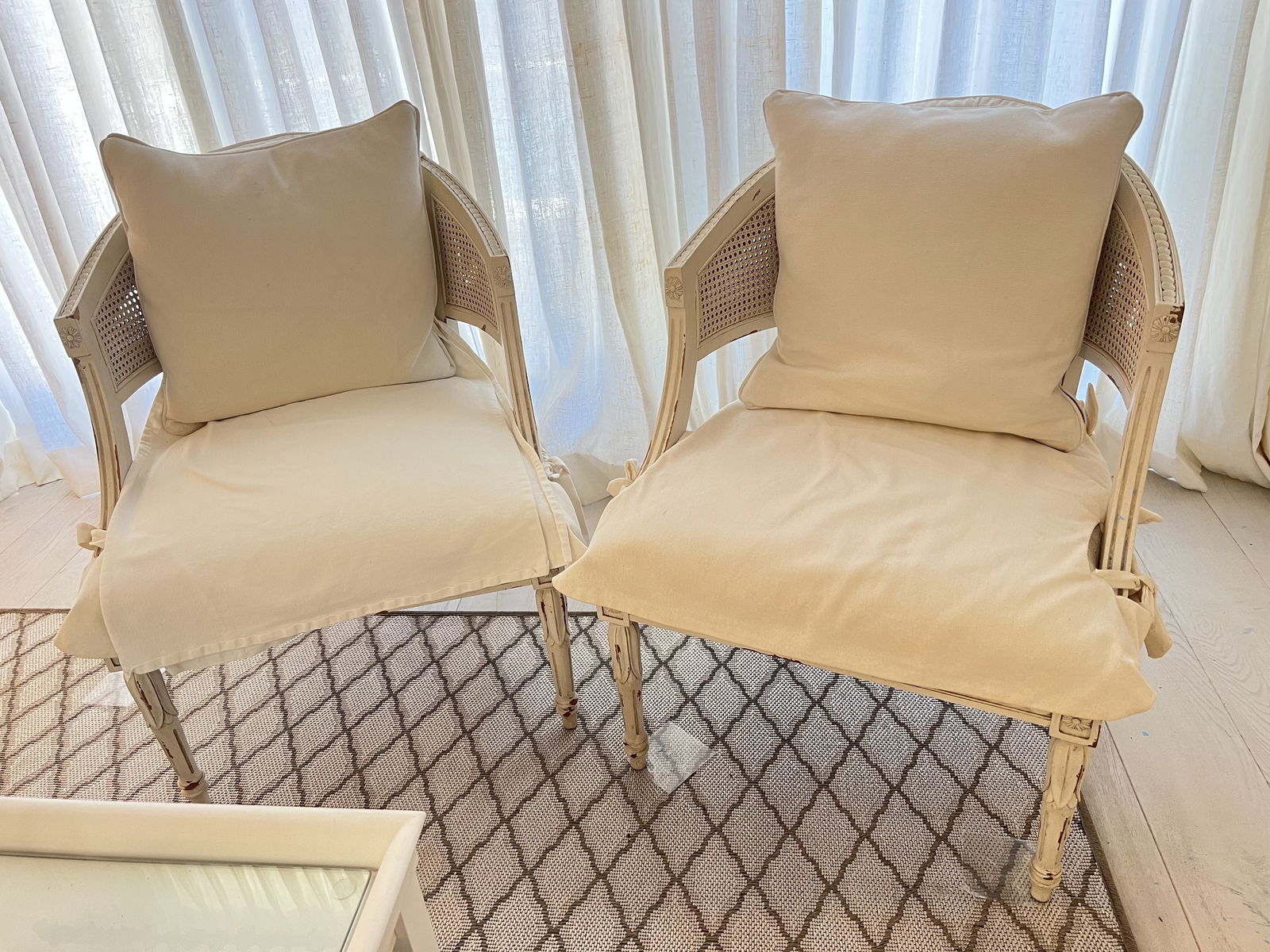Pair of White Slipcovered French Louis XVI Cane Arm Chairs (1 of 20)