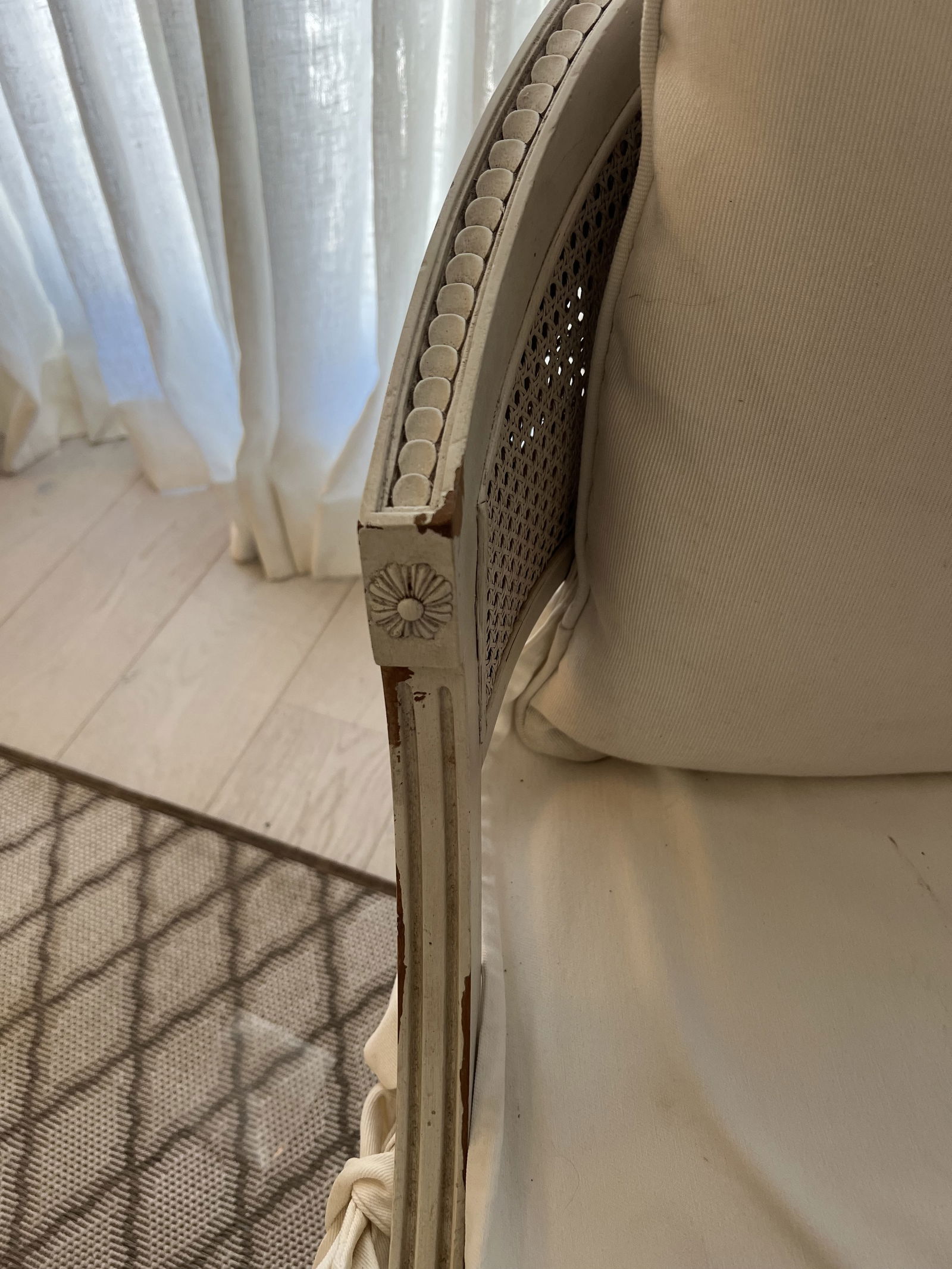 Pair of White Slipcovered French Louis XVI Cane Arm Chairs - 5