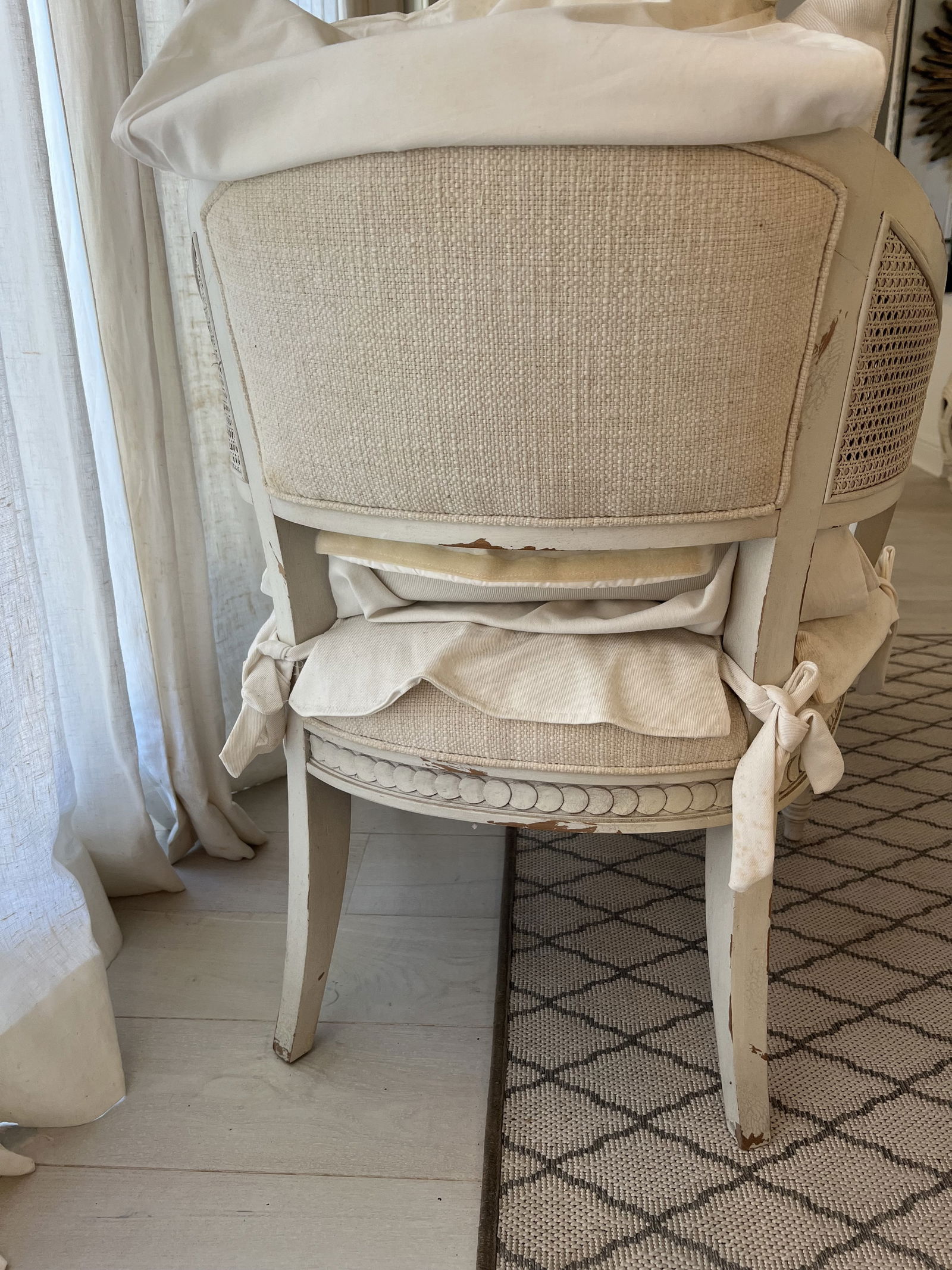 Pair of White Slipcovered French Louis XVI Cane Arm Chairs - 7