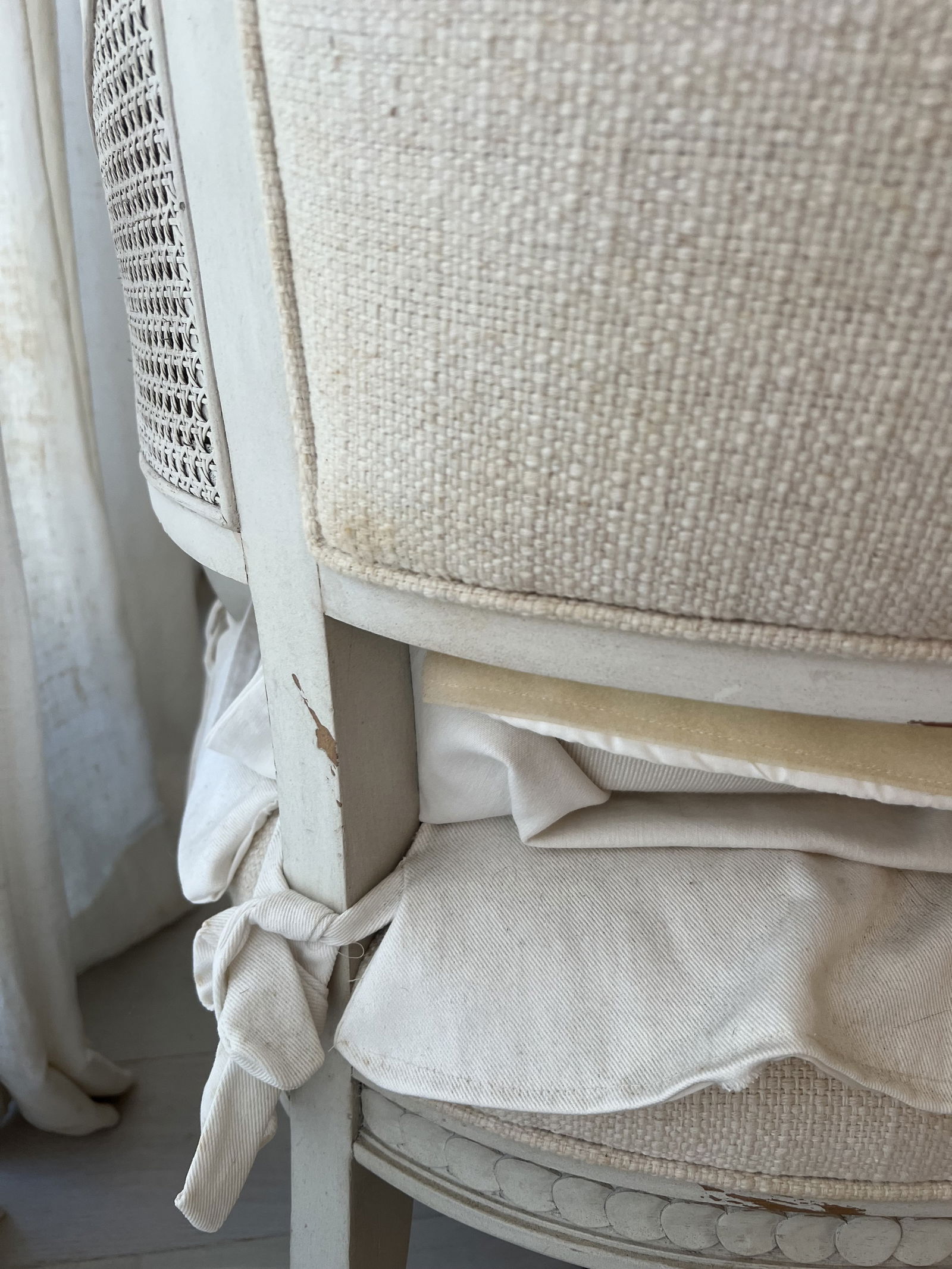 Pair of White Slipcovered French Louis XVI Cane Arm Chairs - 8