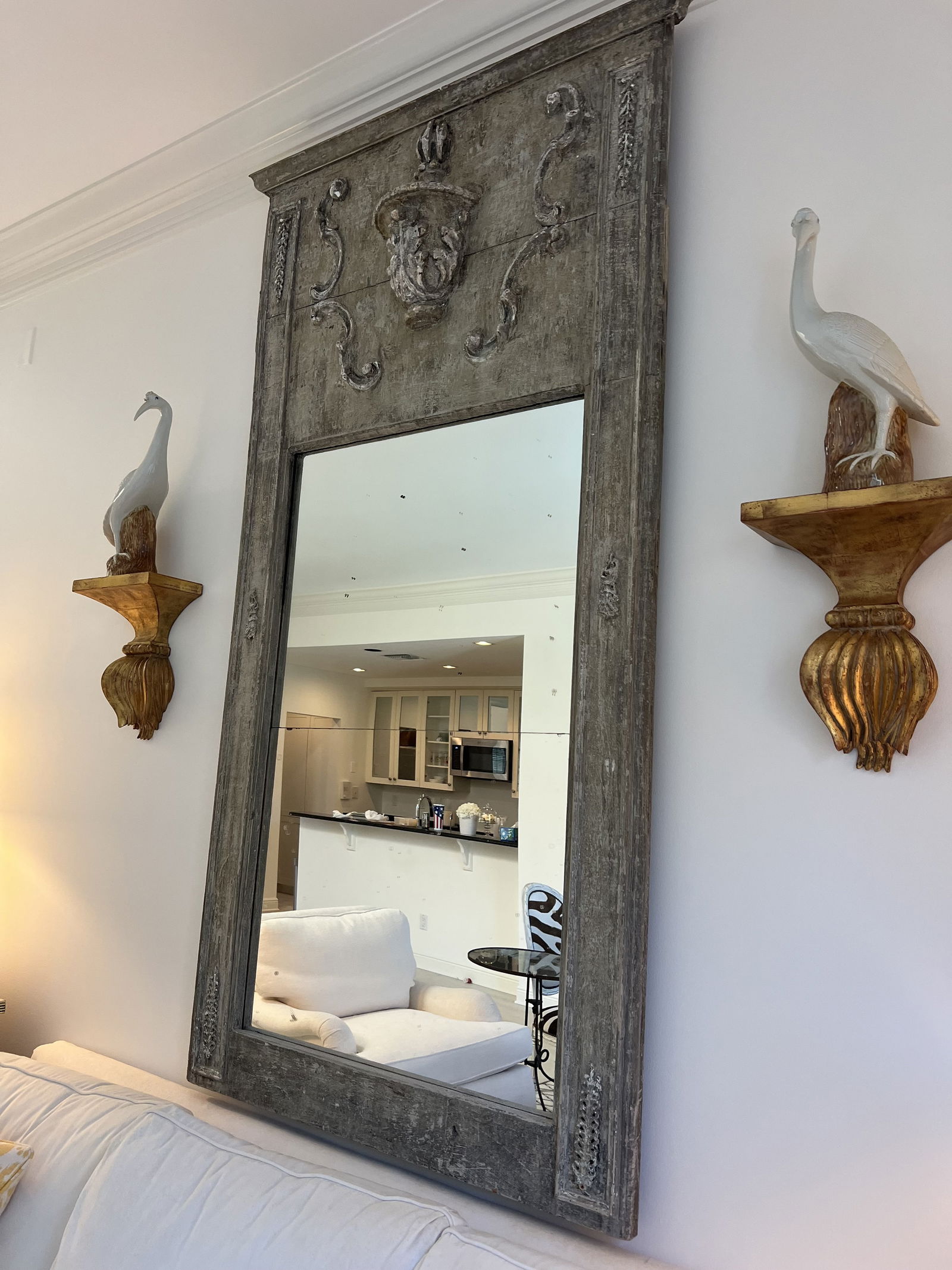 Antique French Paneled Carved and Painted Mirror - 10