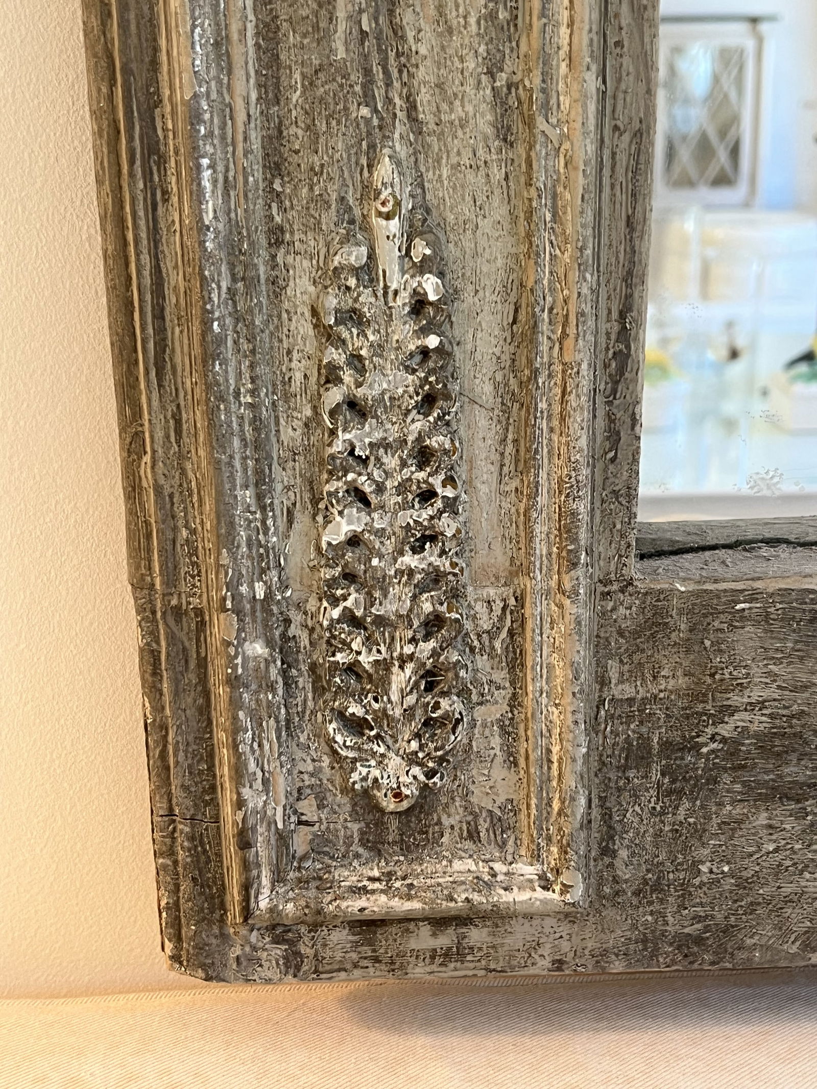 Antique French Paneled Carved and Painted Mirror - 2