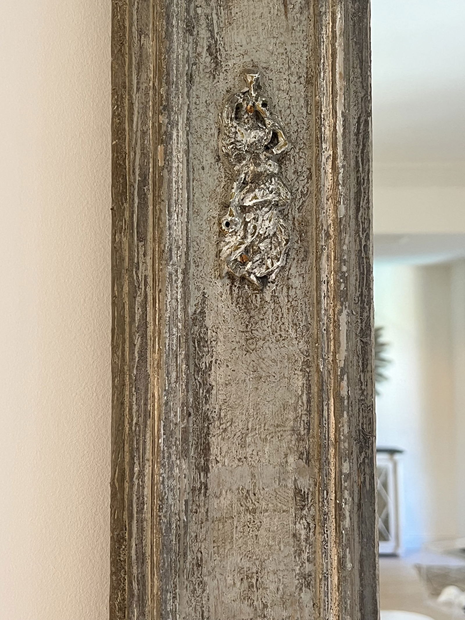 Antique French Paneled Carved and Painted Mirror - 3