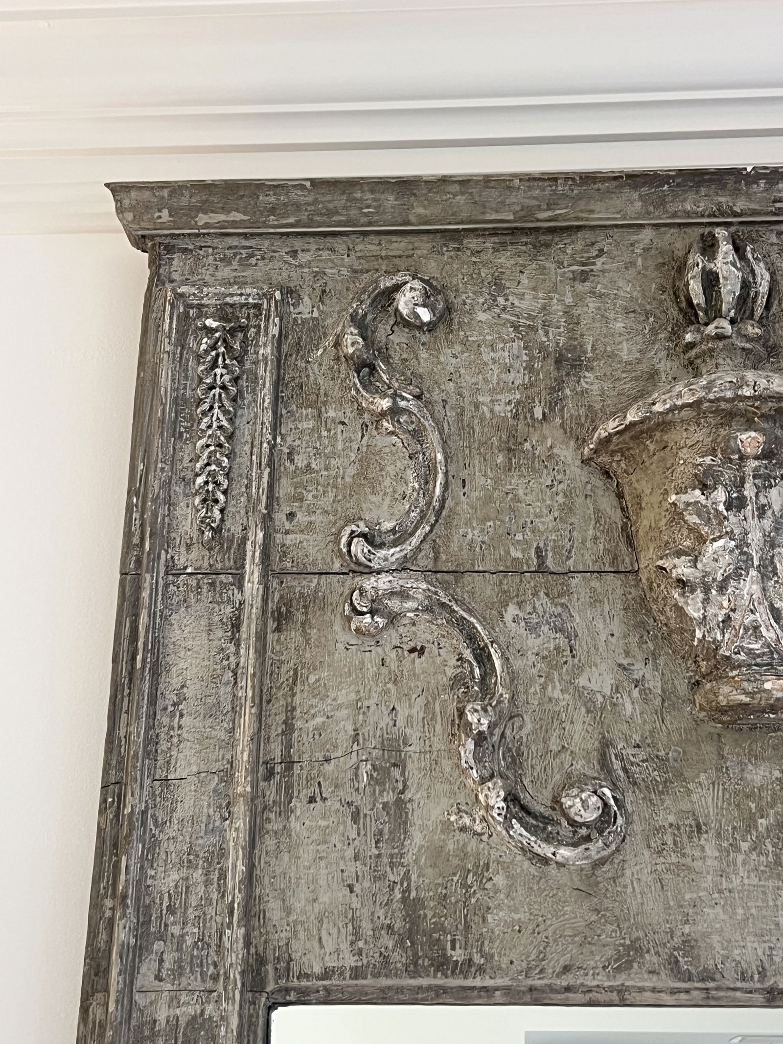 Antique French Paneled Carved and Painted Mirror - 5