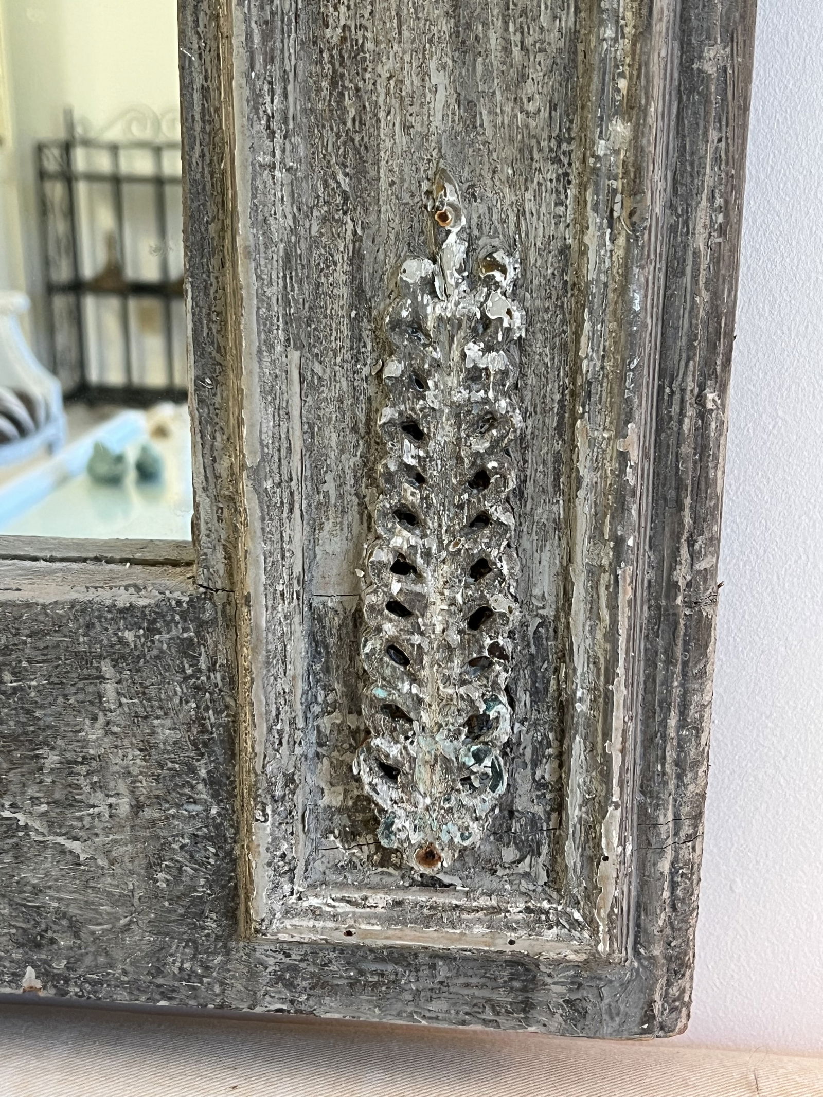 Antique French Paneled Carved and Painted Mirror - 6