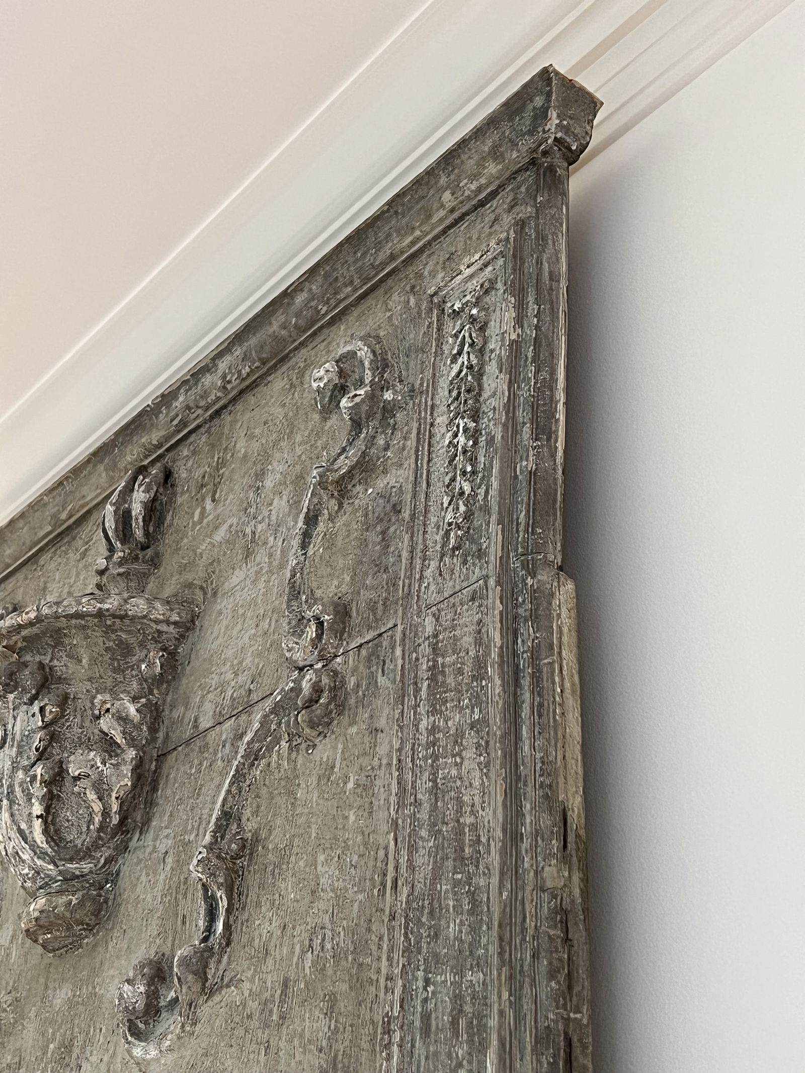 Antique French Paneled Carved and Painted Mirror - 9