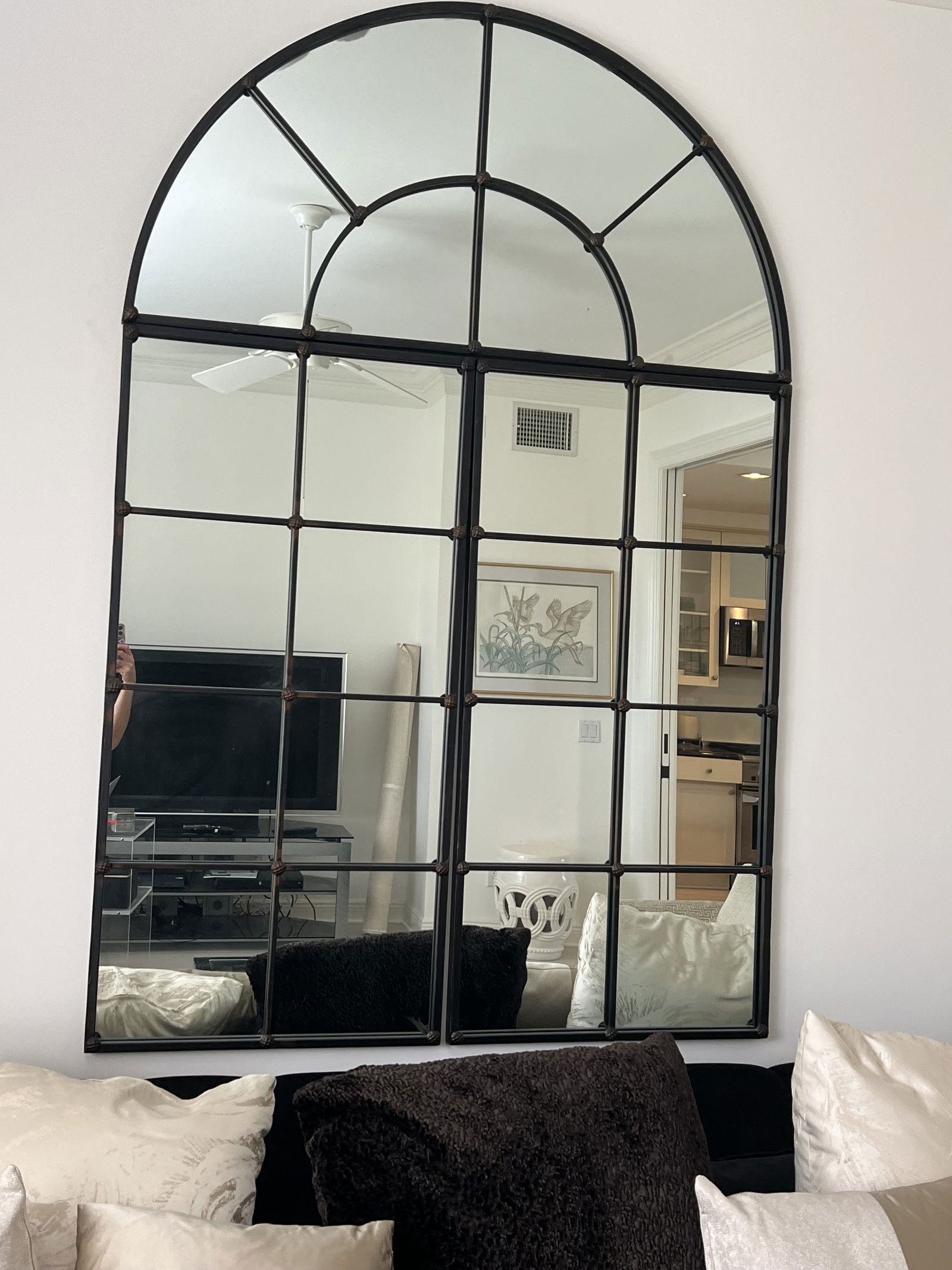 Large Arched Windowpane Mirror (1 of 2) - 3