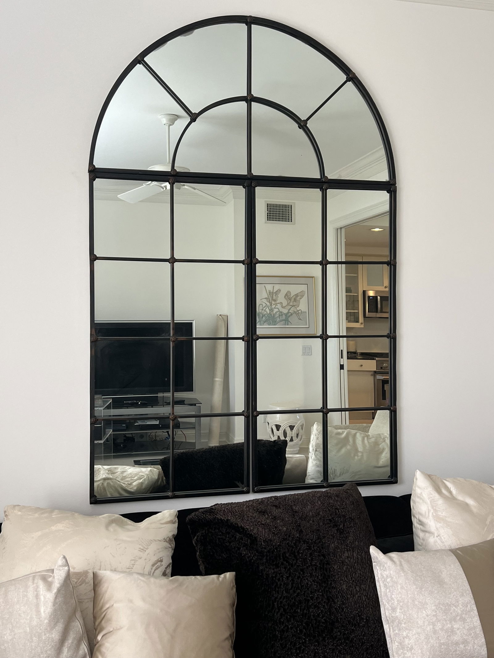 Large Arched Windowpane Mirror (1 of 2) - 4