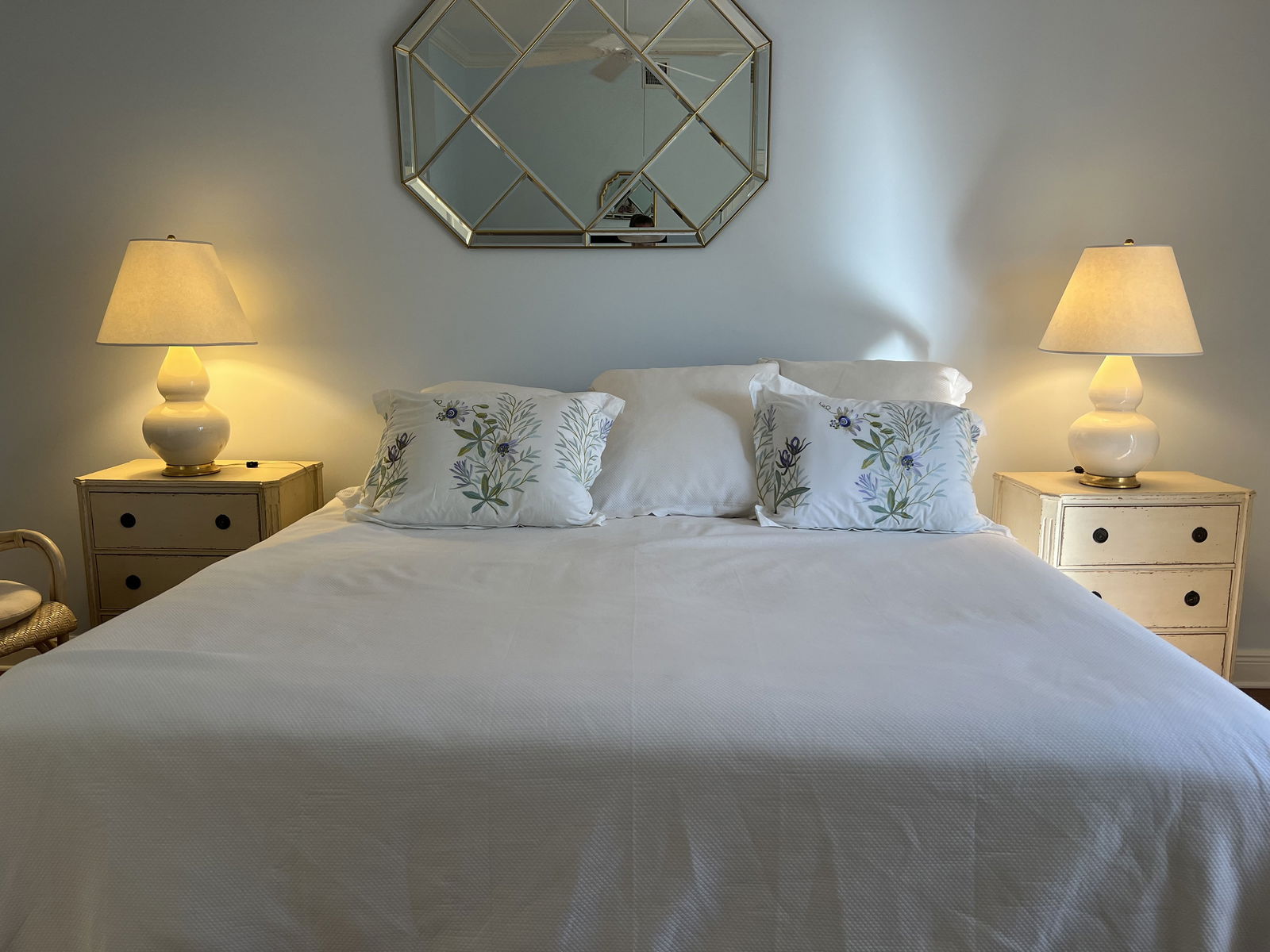 Vintage Brass Harlequin Mirror: 1970's Tubular brass and beveled glass mirror. Geometic lattice patters, large size. Dimensions: L 48" x W 34"Condition: Only some light signs of age. Low Estimate: 10.00High Estimate: 10000.00