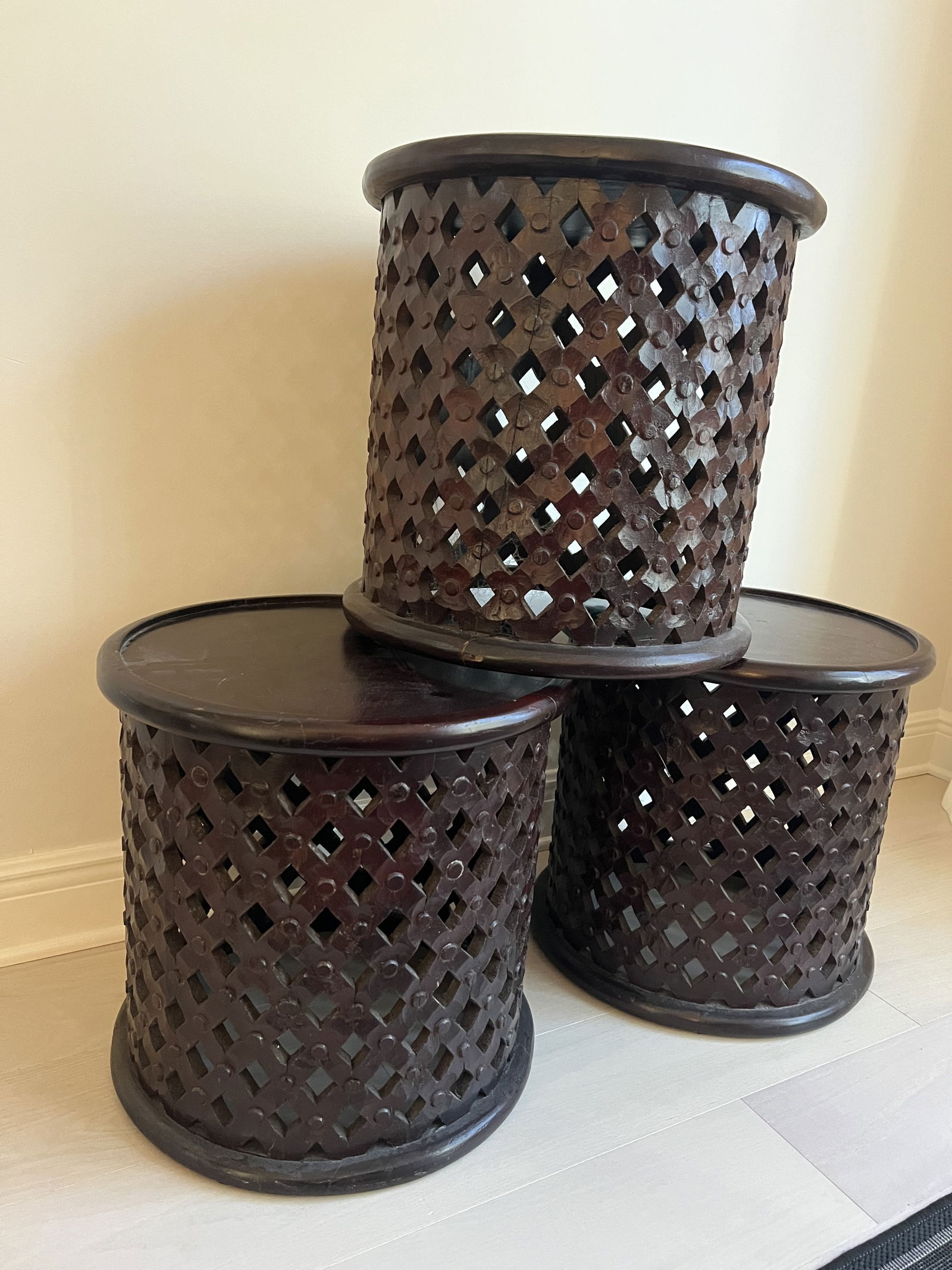 (3) Carved Drum Or Bamileke King Stools - 5