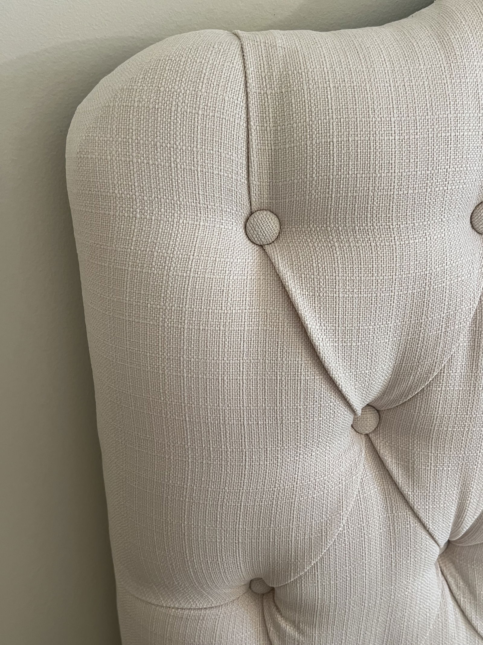 (1) White Cream Upholstered and Button Tufted Twin Bed - 2