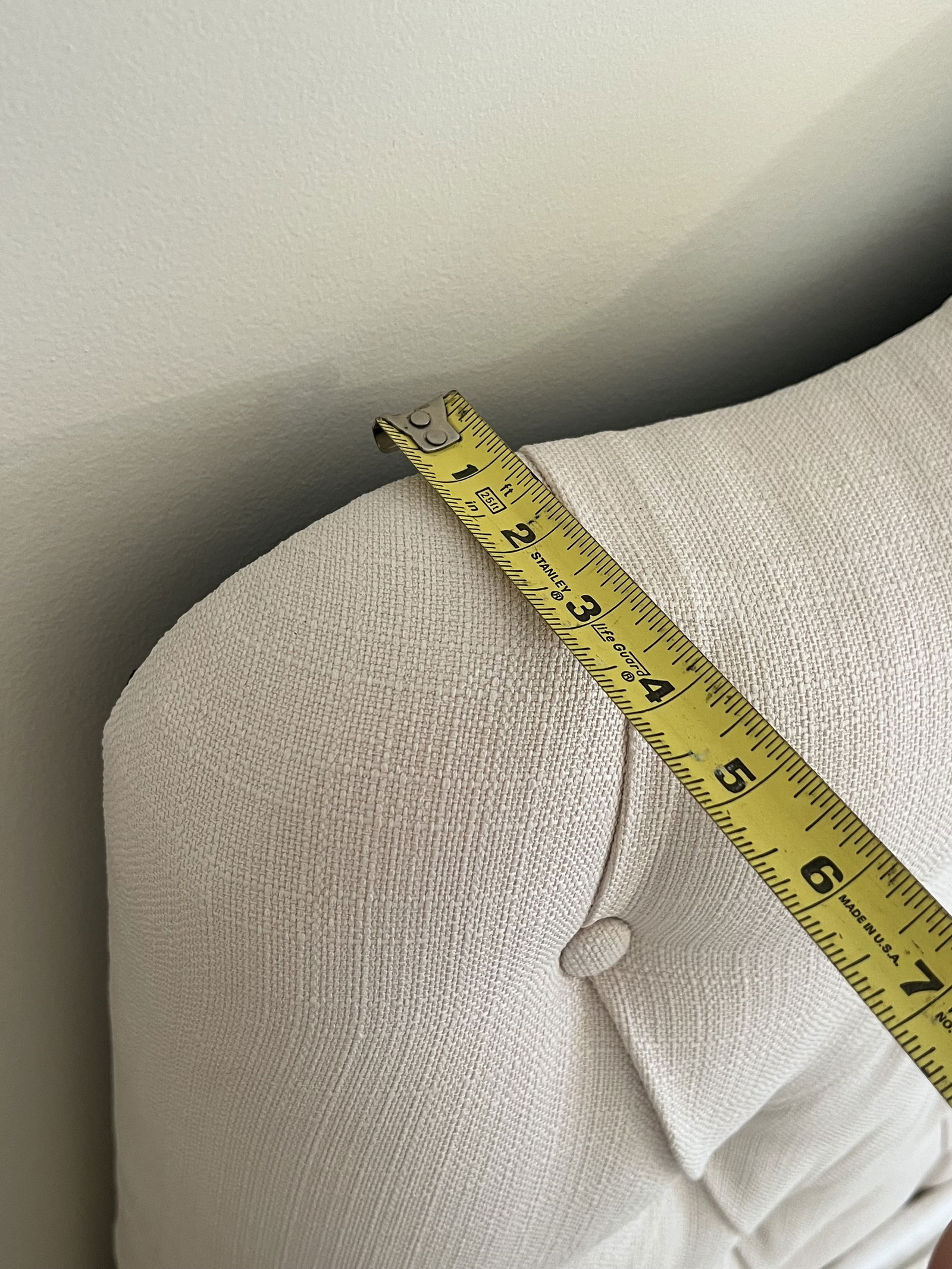 (1) White Cream Upholstered and Button Tufted Twin Bed - 6