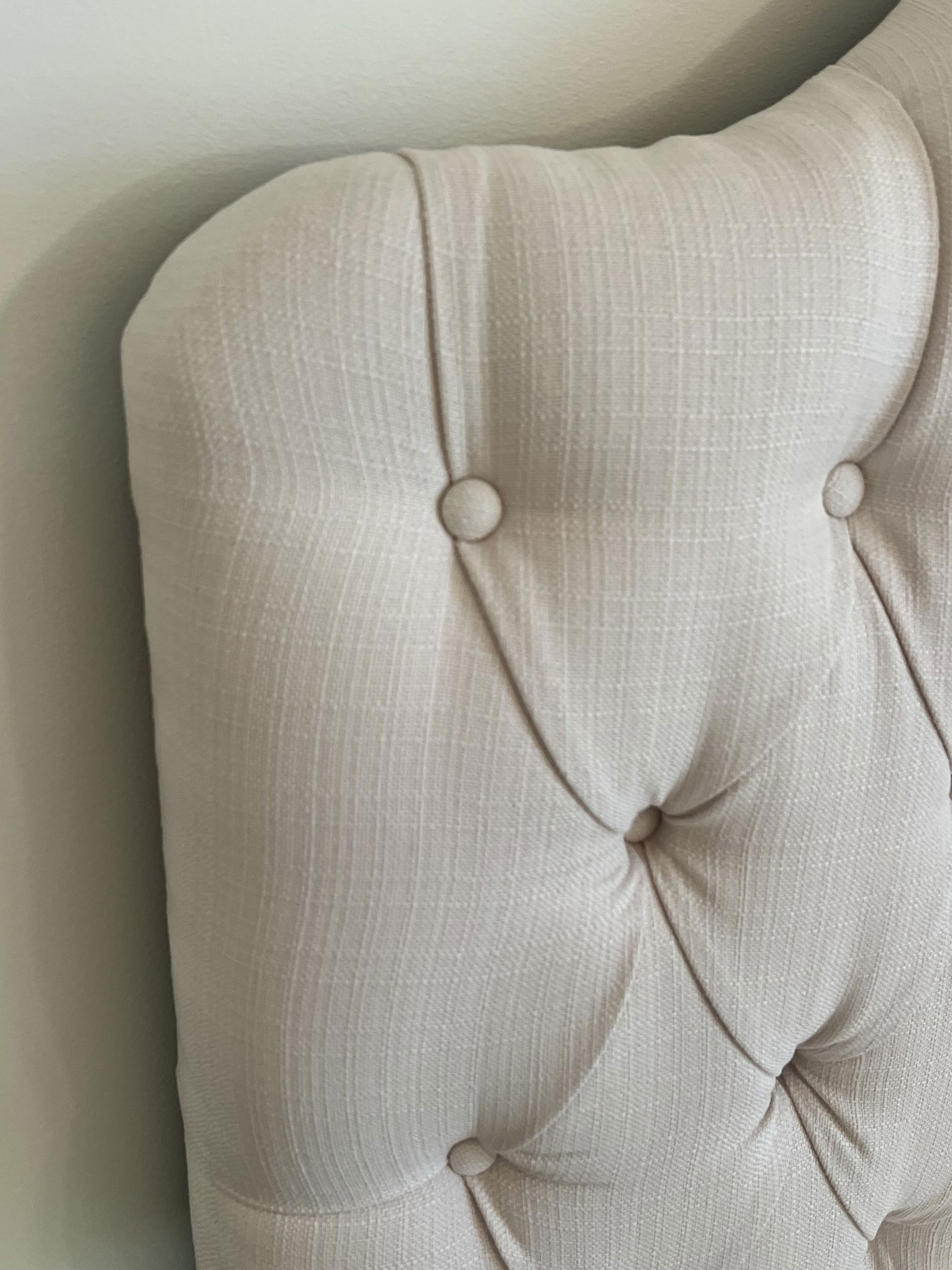 (1) White Cream Upholstered and Button Tufted Twin Bed - 3