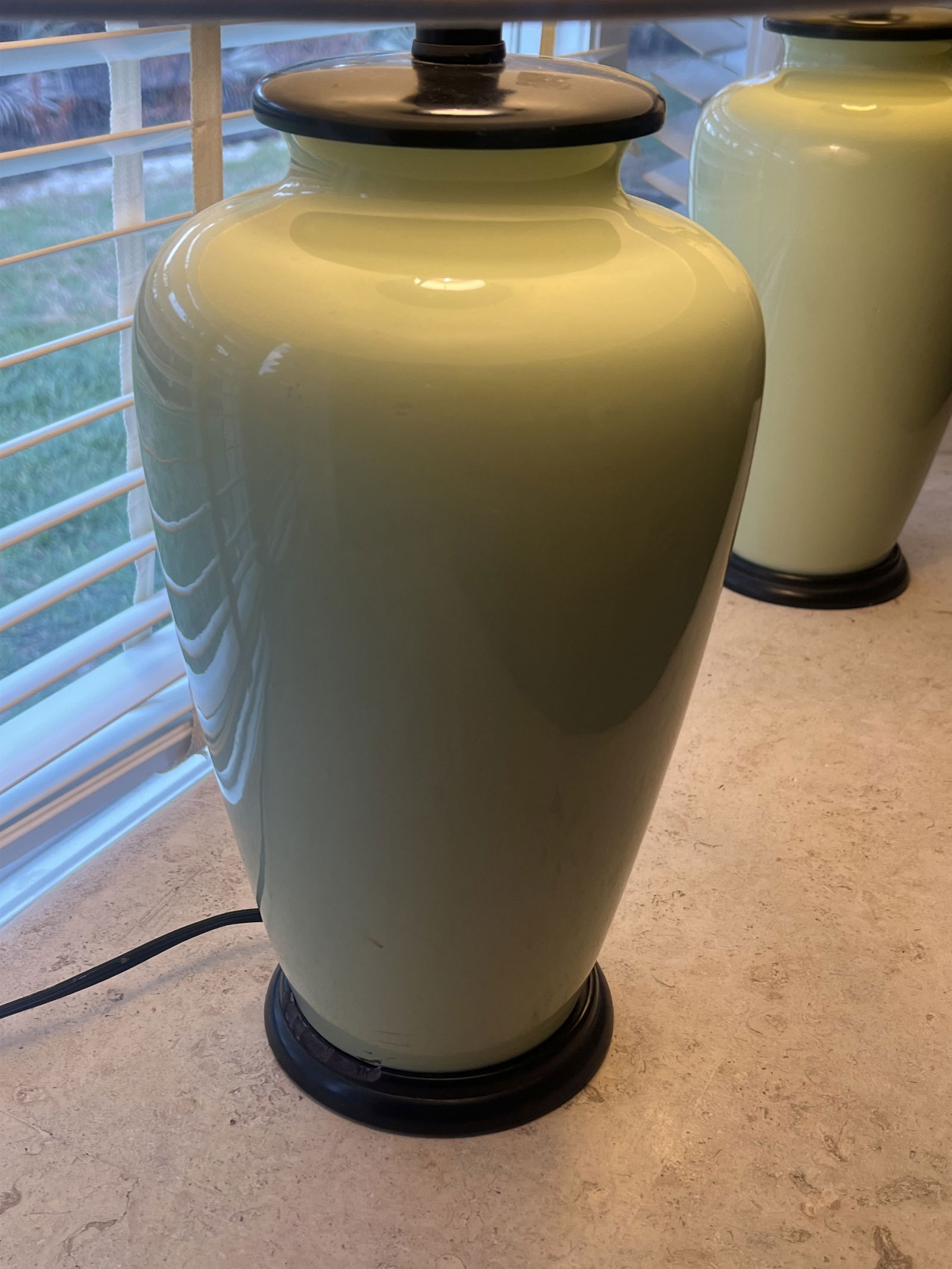 Pair of Green Ceramic Table Lamps - 2