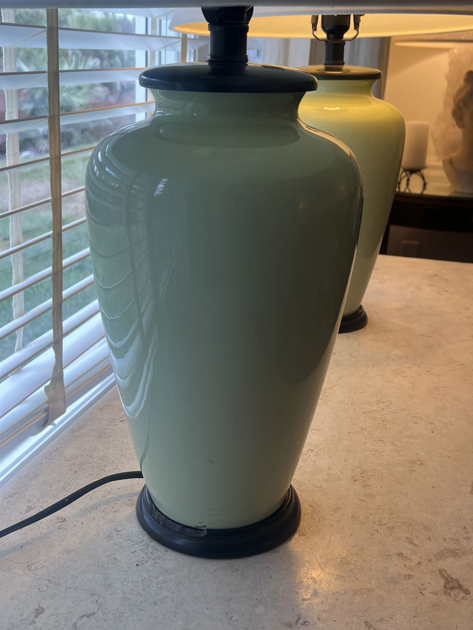 Pair of Green Ceramic Table Lamps - 4