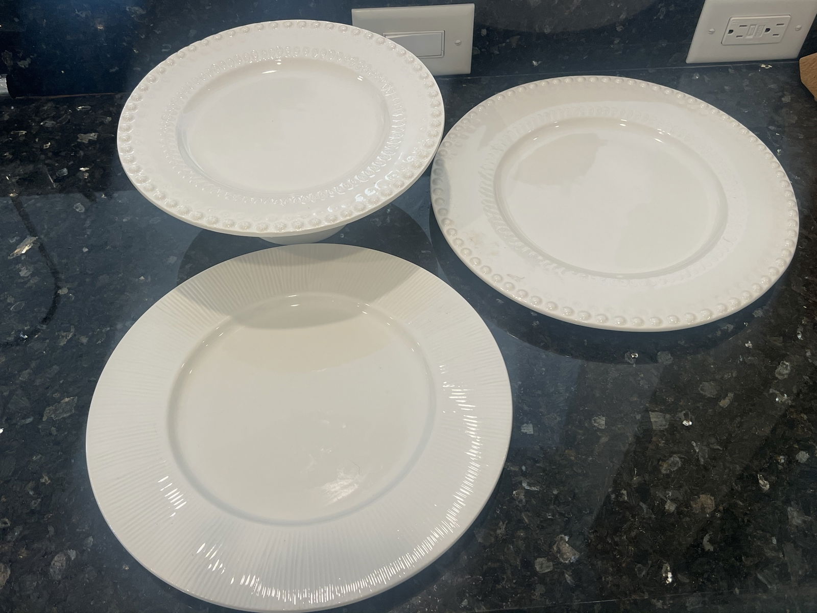CE Corey Made in Portugal White Ceramic Dessert Platters: Dimensions: Largest: Dia: 13.5". Condition: Used, with some age related crazing. Low Estimate: 10.00High Estimate: 10000.00