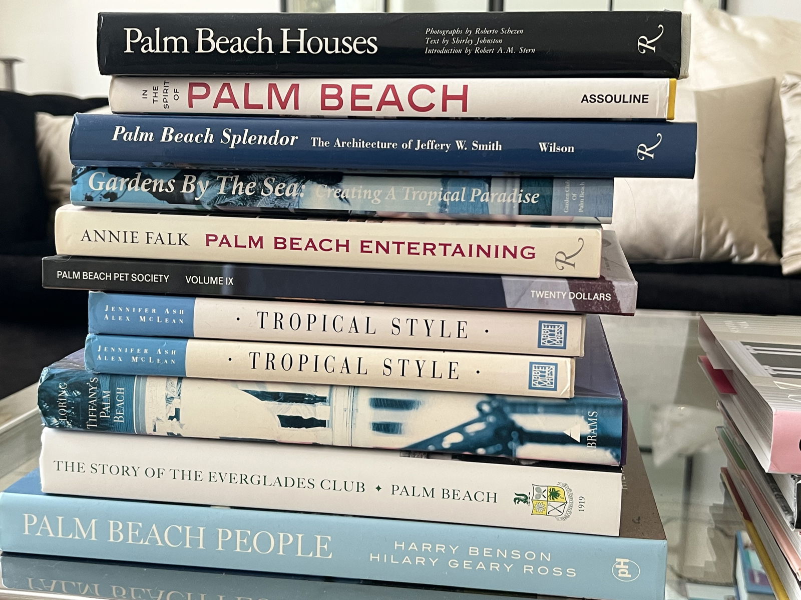 Lot of 11 Palm Beach Florida Design Books: Palm Beach Houses, In the Spirit of Palm Beach, Palm Beach Speldor, Gardens by the Sea, Annie Falk Palm Beach Entertaining, Palm Beach Pet Society, Tripical Style, Loring Tiffany's of Palm Beach, The