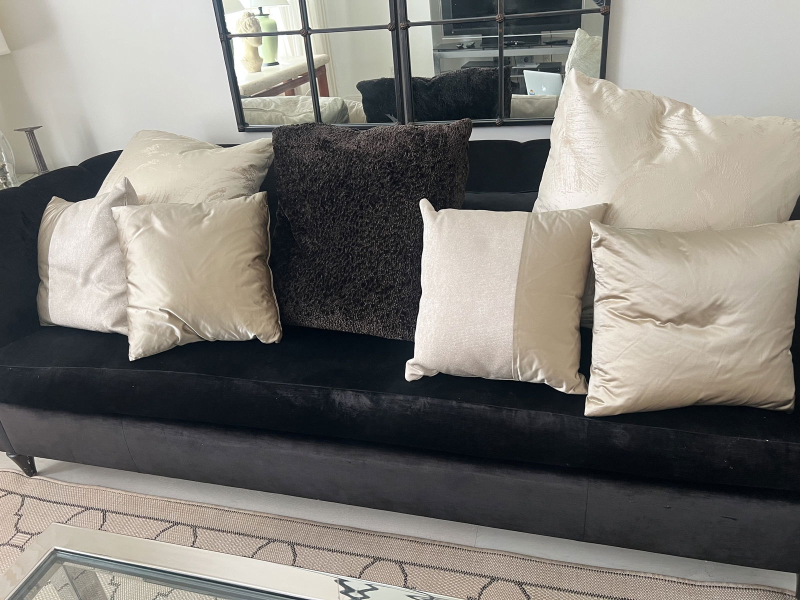 7 Decorator Quality Down Pillows: Decorative accent pillows, excellent quality and condition: Dimensions: Largest: 25" square. Low Estimate: 10.00 High Estimate: 10000.00