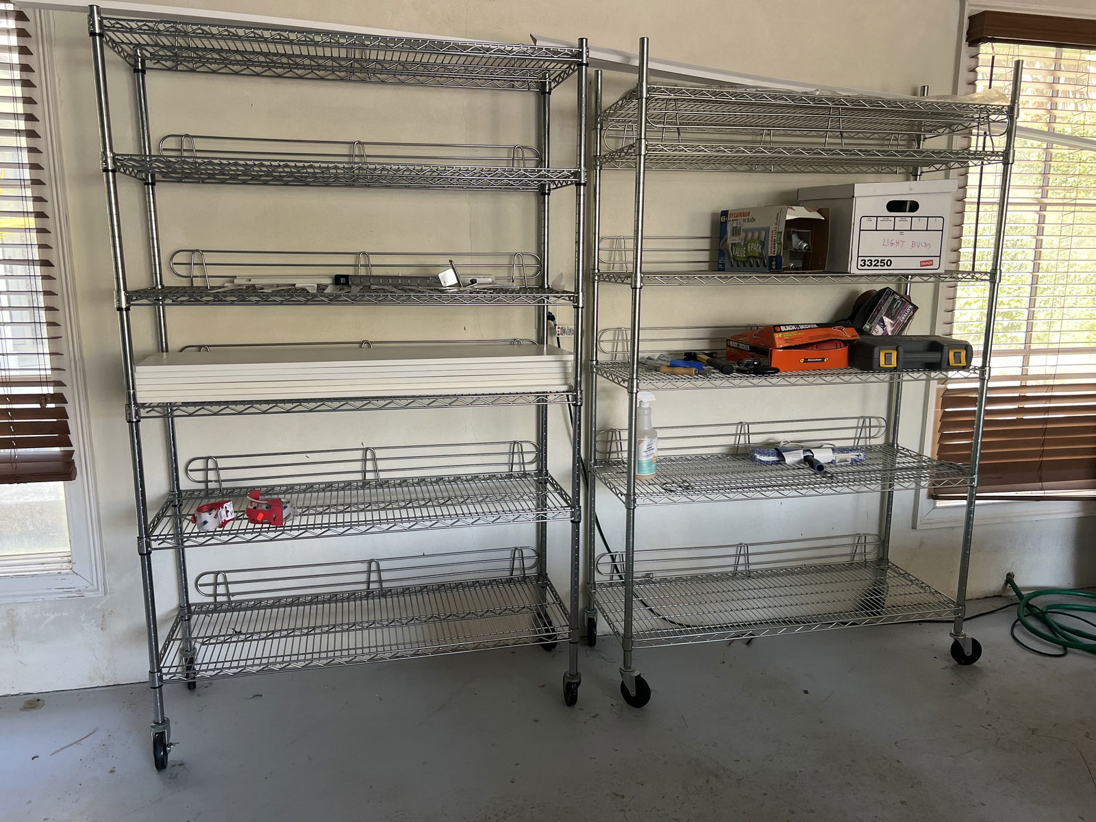 (2) Rolling Wire Garage Shelves: Dimensions: H 77" x W 48" x D 18" Condition: Rolling nicely, used. Low Estimate: 10.00High Estimate: 10000.00