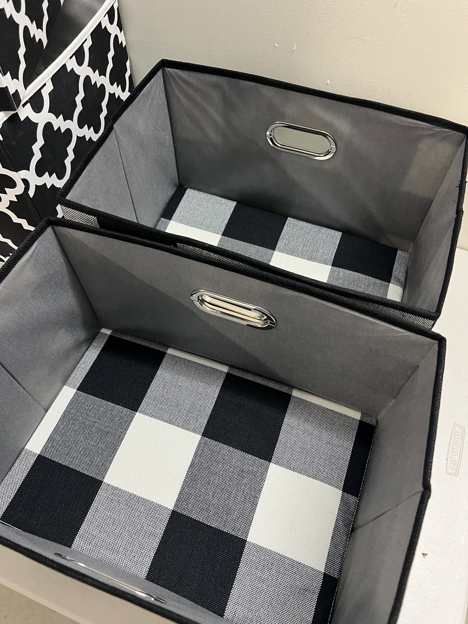 (8) Black and White Folding Storage Bins - 12
