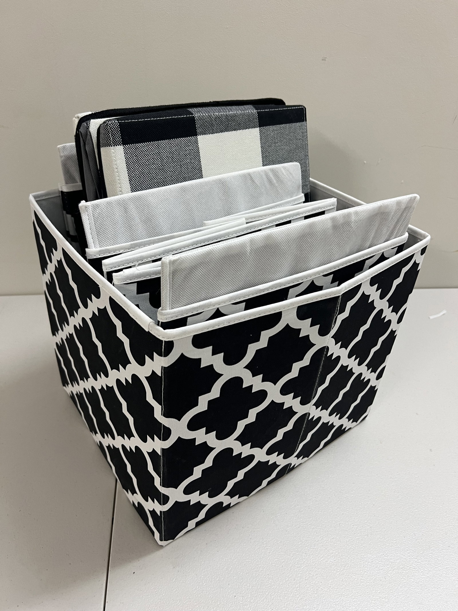 (8) Black and White Folding Storage Bins - 14