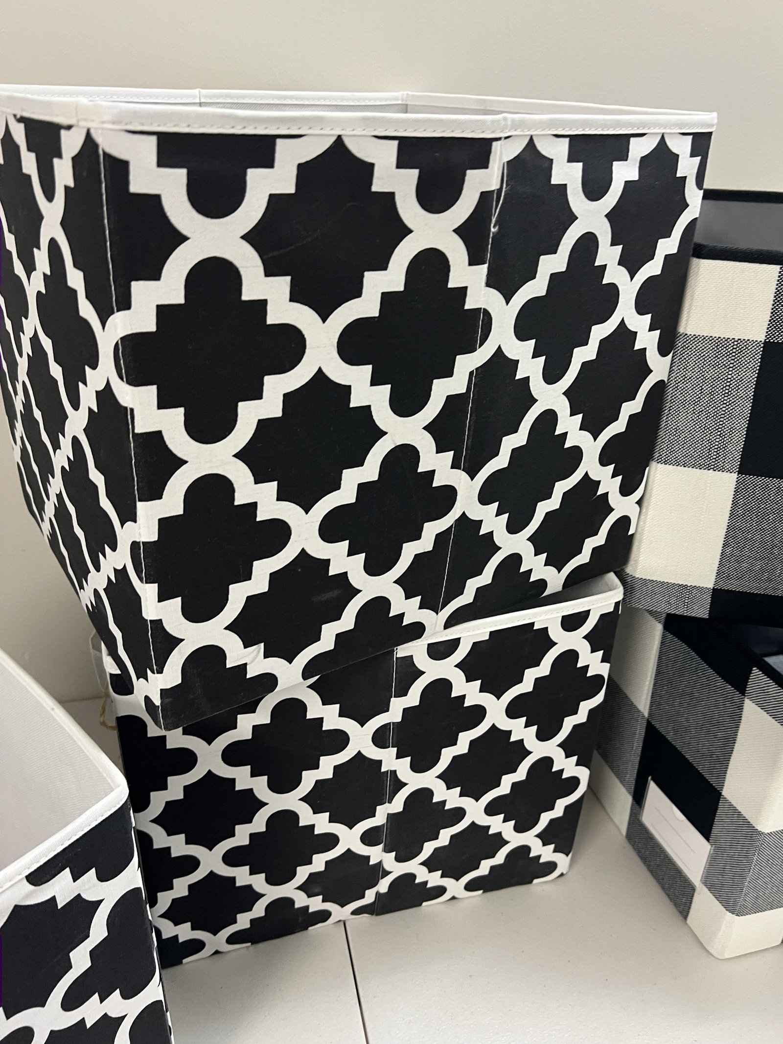 (8) Black and White Folding Storage Bins - 8