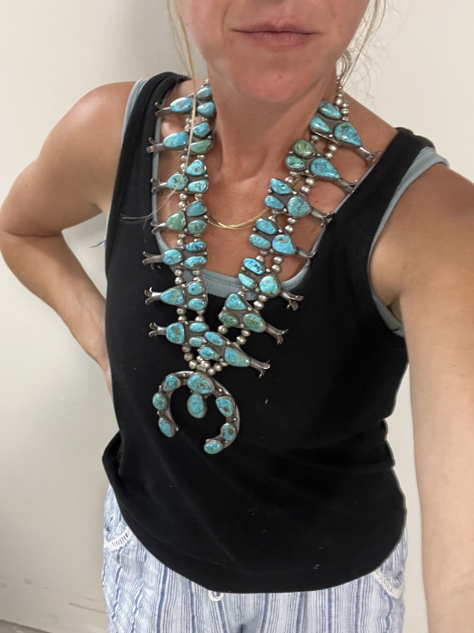 Vintage Native American Turquoise Squash Blosson Necklace - 11