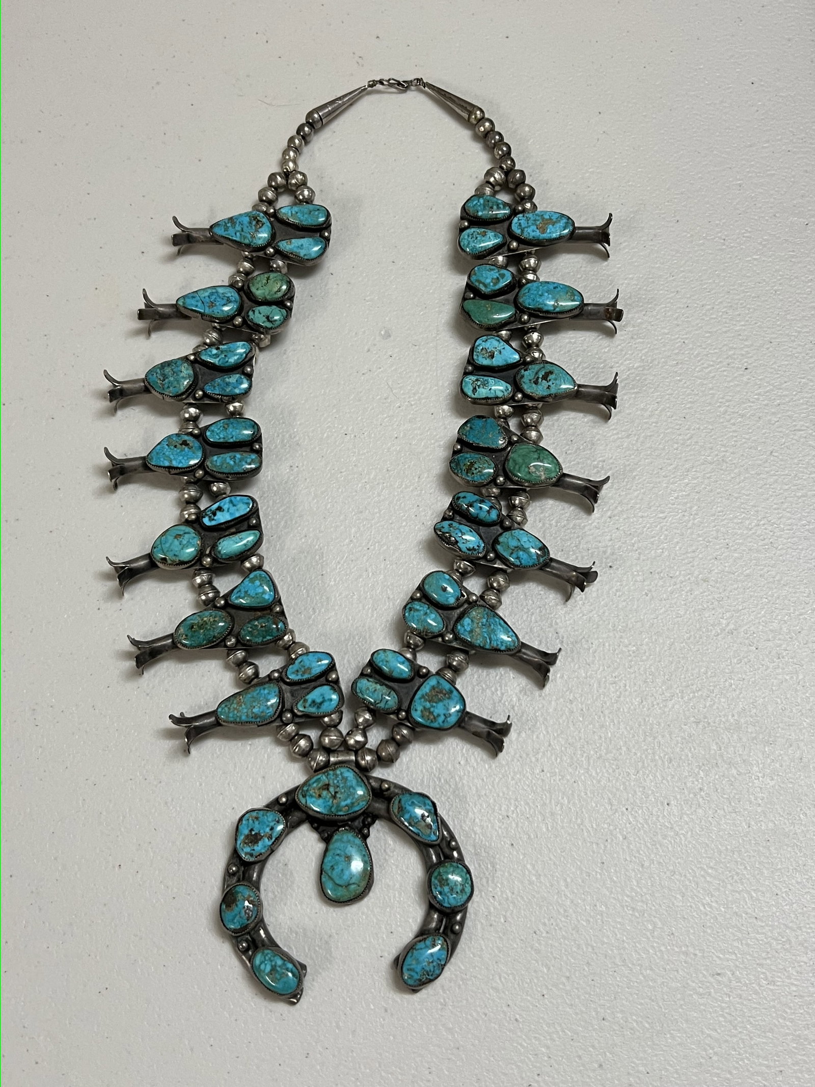 Vintage Native American Turquoise Squash Blosson Necklace - 2