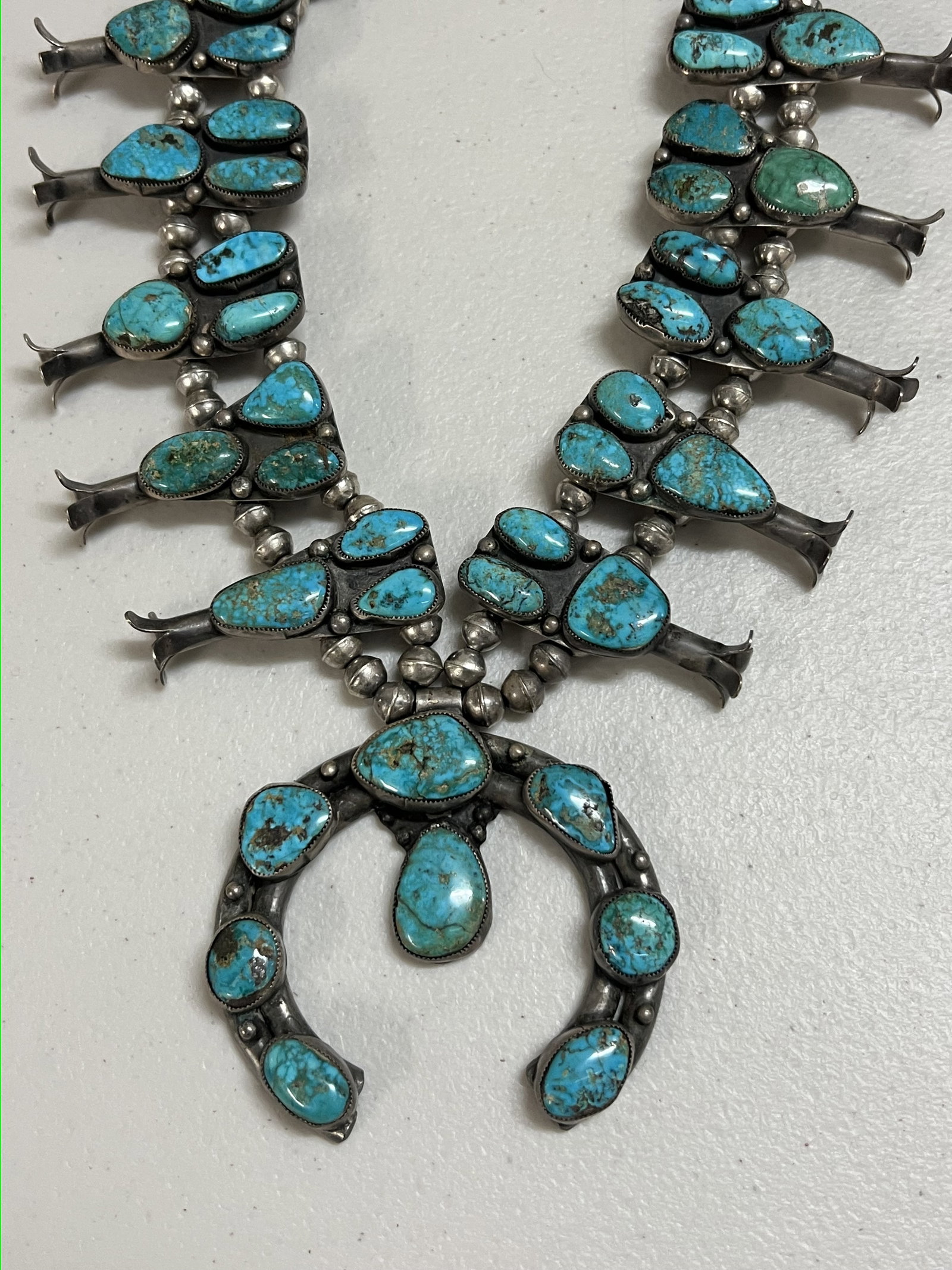 Vintage Native American Turquoise Squash Blosson Necklace - 3
