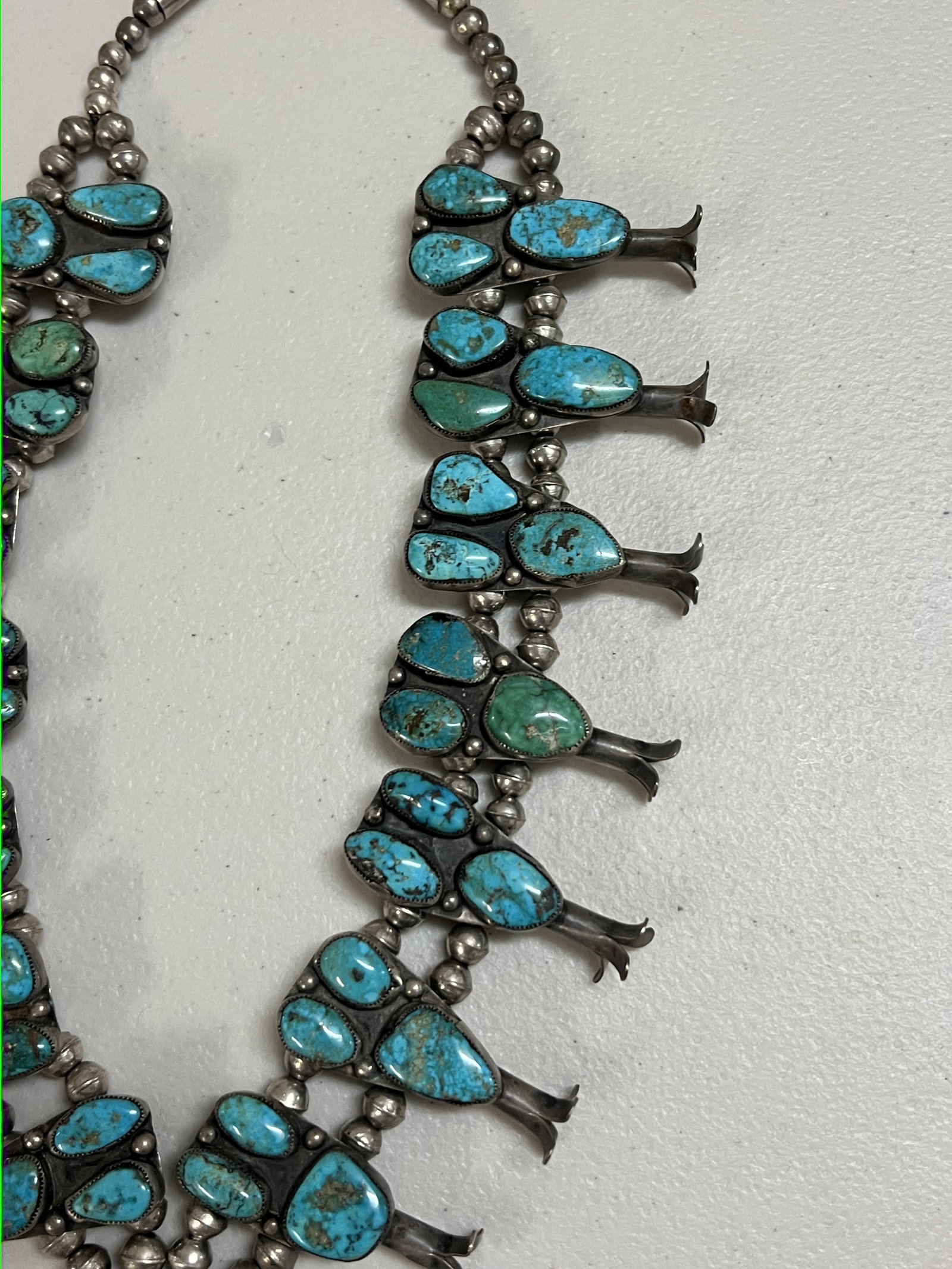 Vintage Native American Turquoise Squash Blosson Necklace - 4