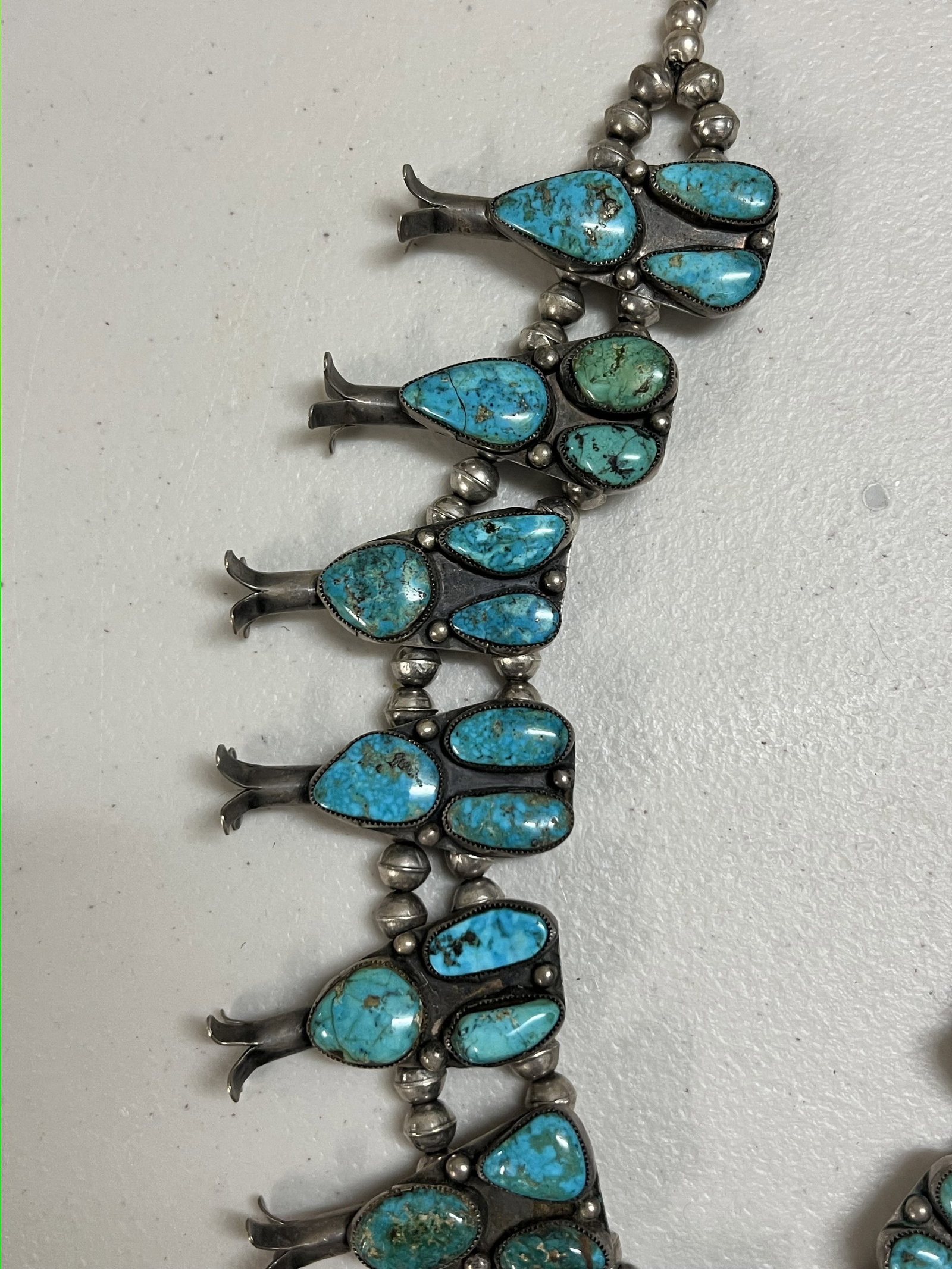 Vintage Native American Turquoise Squash Blosson Necklace - 6
