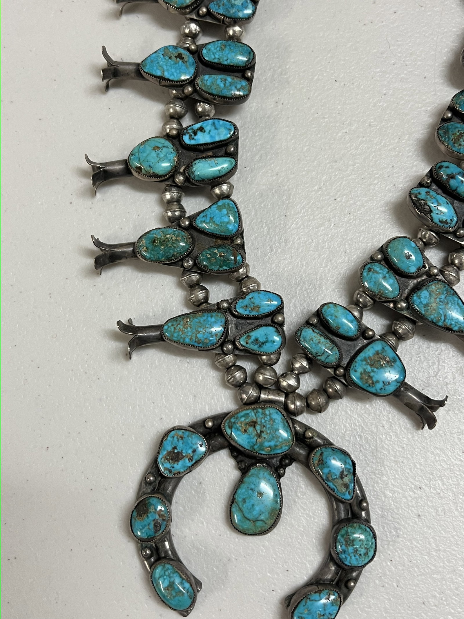 Vintage Native American Turquoise Squash Blosson Necklace - 7