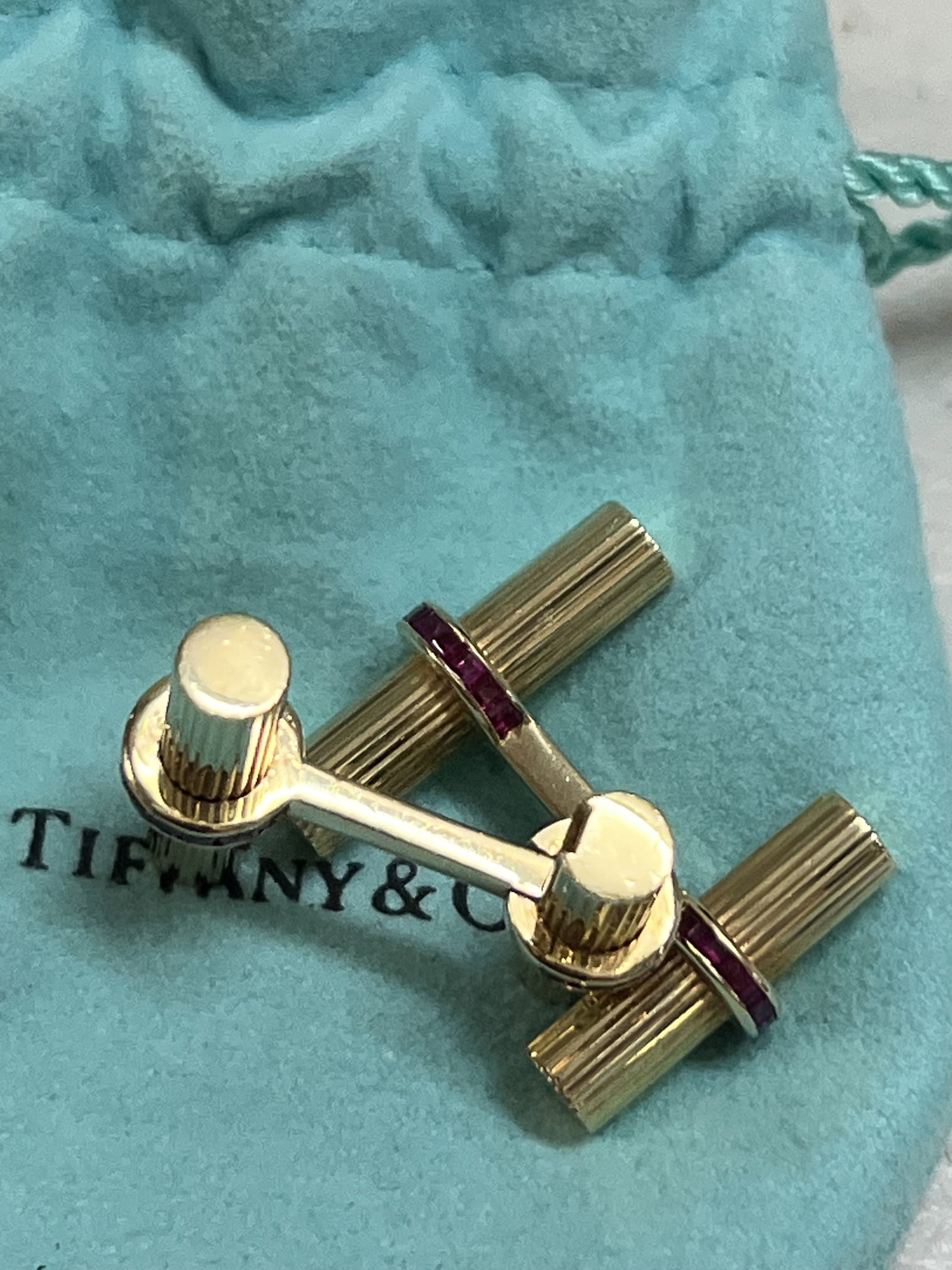 14k Yellow Gold Tiffany & Co Ruby Cufflinks - 5