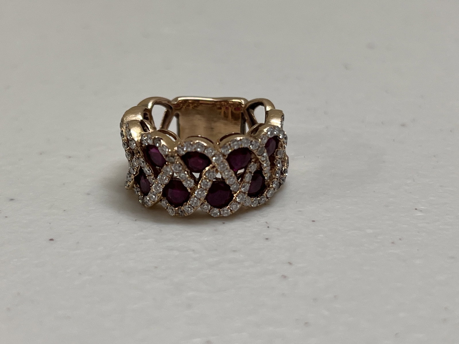 18K Rose Gold, Ruby (Pink sapphire) and Diamond Ring - 10