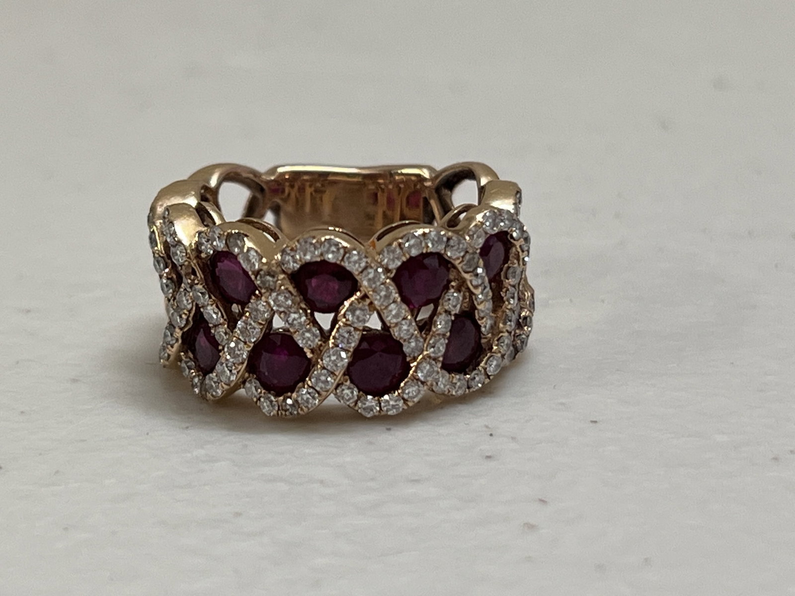18K Rose Gold, Ruby (Pink sapphire) and Diamond Ring - 11