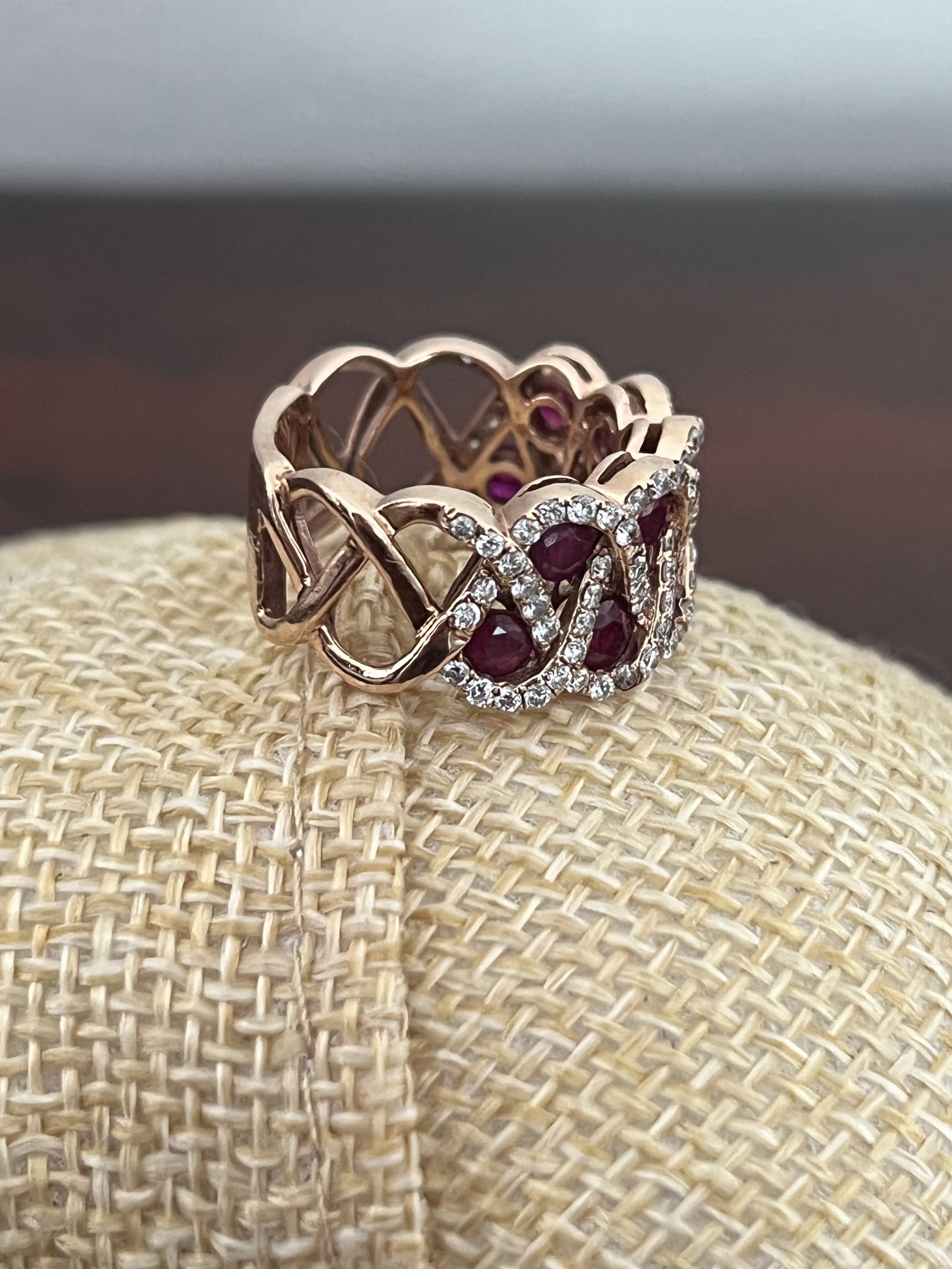 18K Rose Gold, Ruby (Pink sapphire) and Diamond Ring - 5