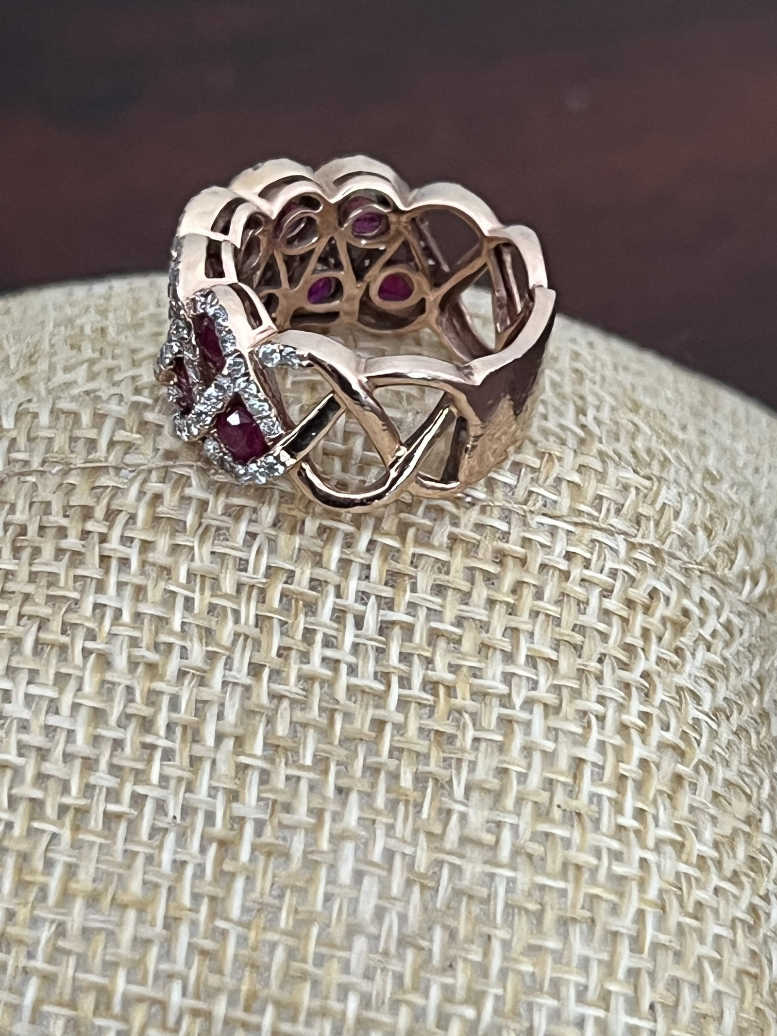 18K Rose Gold, Ruby (Pink sapphire) and Diamond Ring - 6