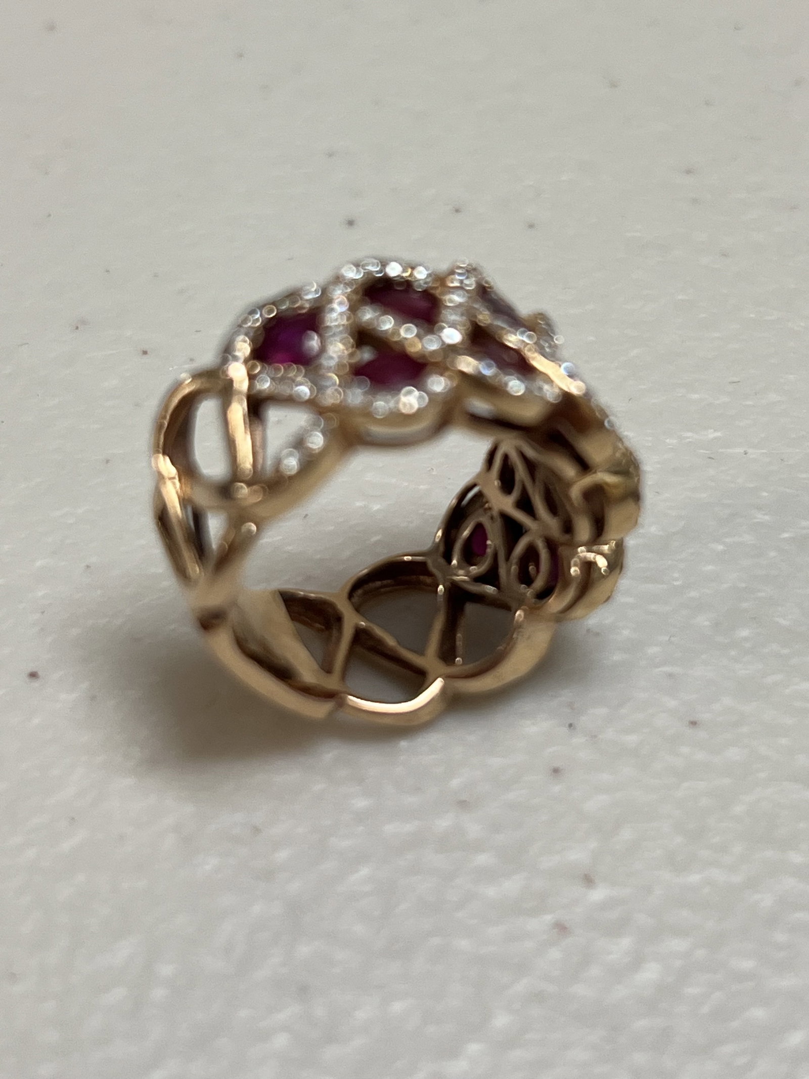 18K Rose Gold, Ruby (Pink sapphire) and Diamond Ring - 7