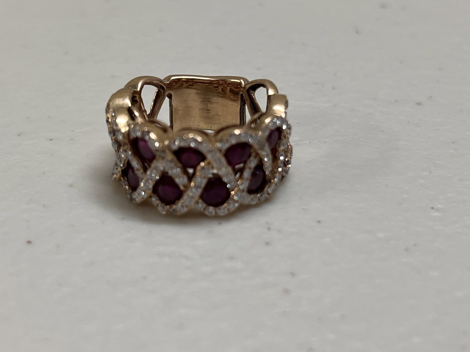 18K Rose Gold, Ruby (Pink sapphire) and Diamond Ring - 9