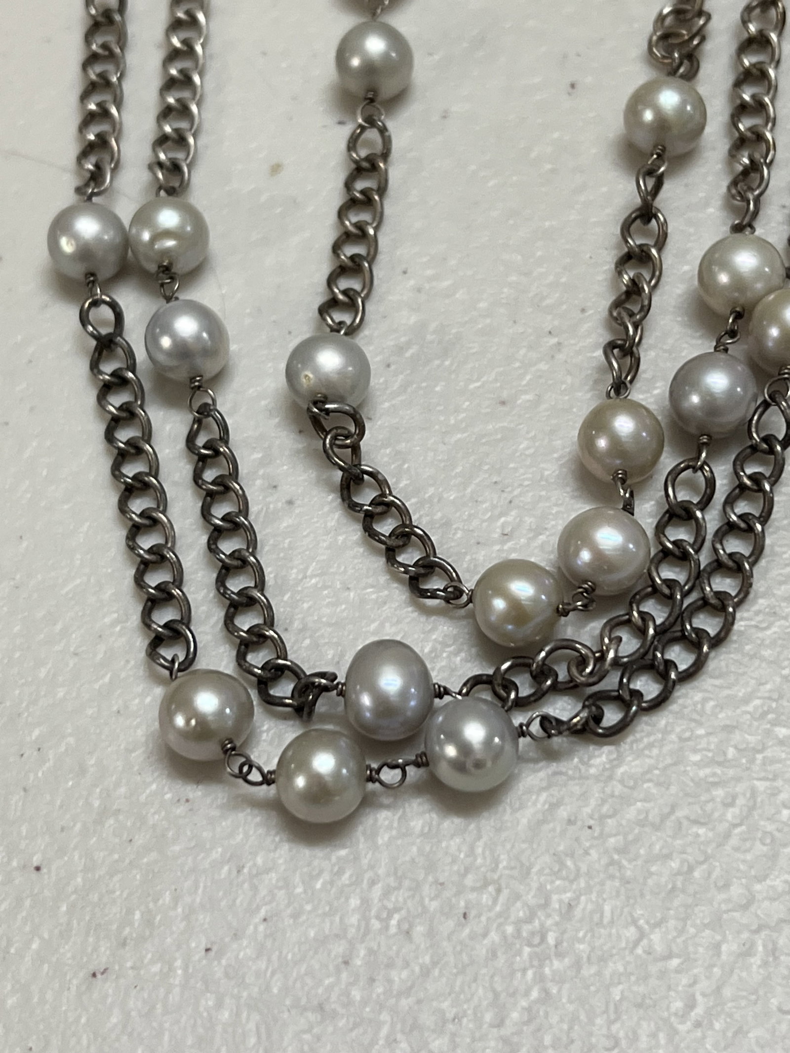 Sterling Silver and Tennessee River Pearl Necklace - 10
