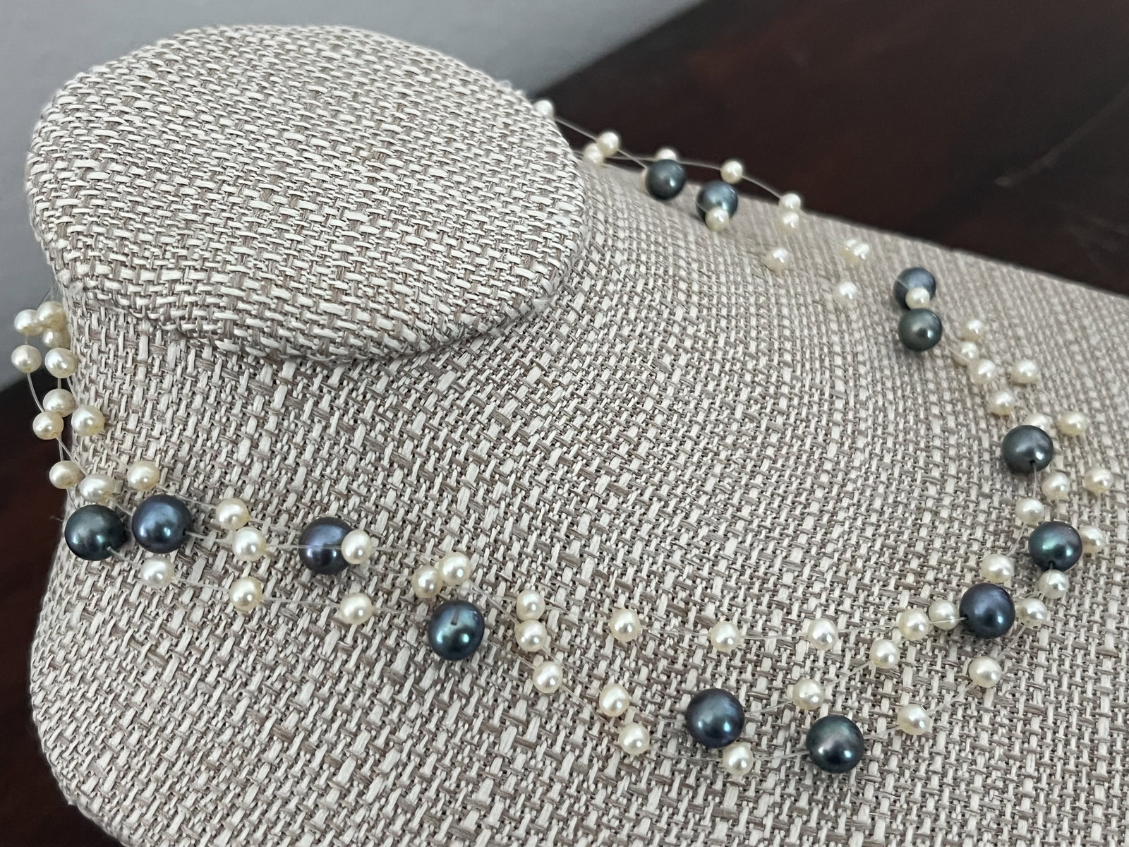 Three Strand Pearl Illusion Necklace - 3