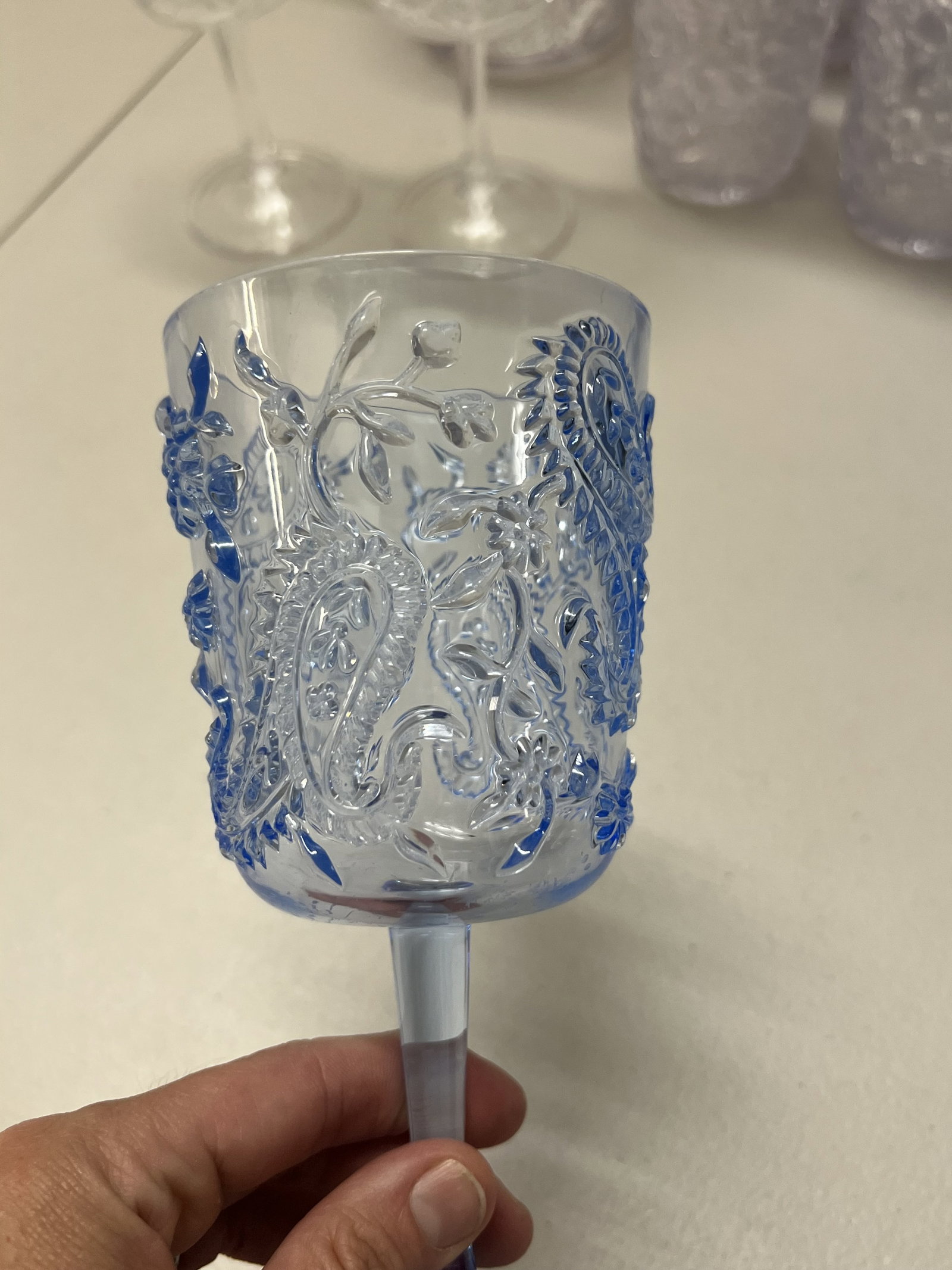Blue and White Plastic Pitcher and Glasses - 3